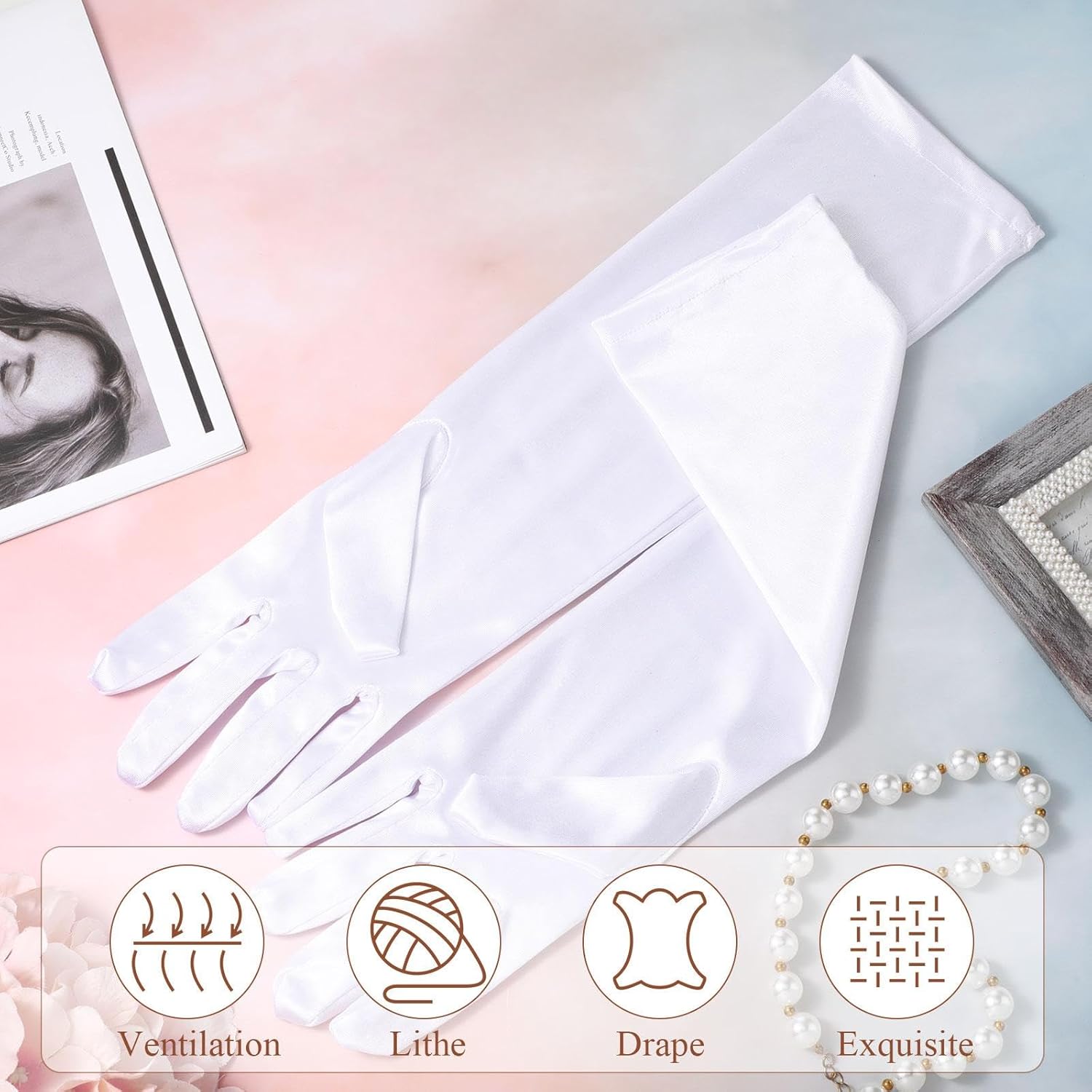 1920s Long Evening Satin Elbow Gloves Opera Gloves Stretch Bridal Wedding Prom Party Costume Accessories for Women - Image 6