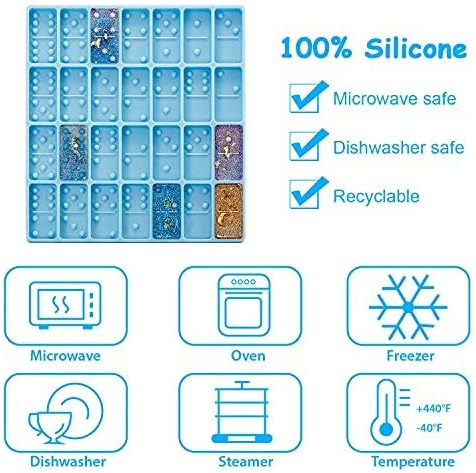 Domino Mold for Resin Domino Mold for Epoxy Candy Clay Chocolate Mould 28 Cavities Silicone Mould Pendant Epoxy Cake Jewelry Making Tool(Classical,Blue) - Image 3