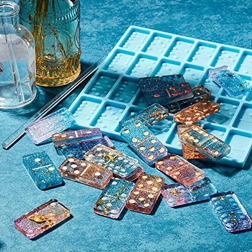 Domino Mold for Resin Domino Mold for Epoxy Candy Clay Chocolate Mould 28 Cavities Silicone Mould Pendant Epoxy Cake Jewelry Making Tool(Classical,Blue) - Image 4