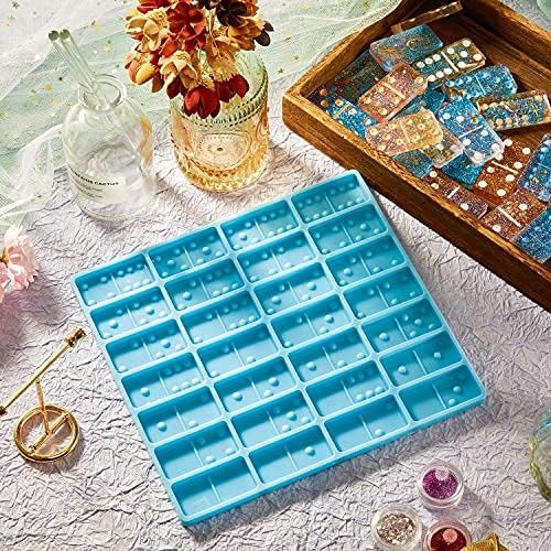 Domino Mold for Resin Domino Mold for Epoxy Candy Clay Chocolate Mould 28 Cavities Silicone Mould Pendant Epoxy Cake Jewelry Making Tool(Classical,Blue) - Image 5