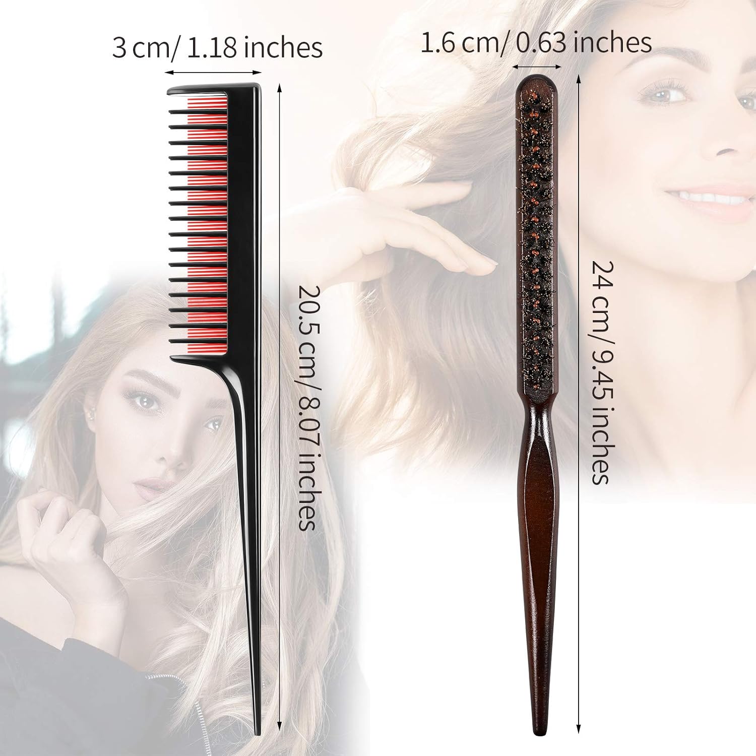 3 Pcs Hair Teasing Comb Set Includes 2 Nylon Triple Comb and Boar Bristle Teaser Brushes for Women Stylist Men Backcombing Slicking Curly Thick Wet Hair(Black) - Image 2