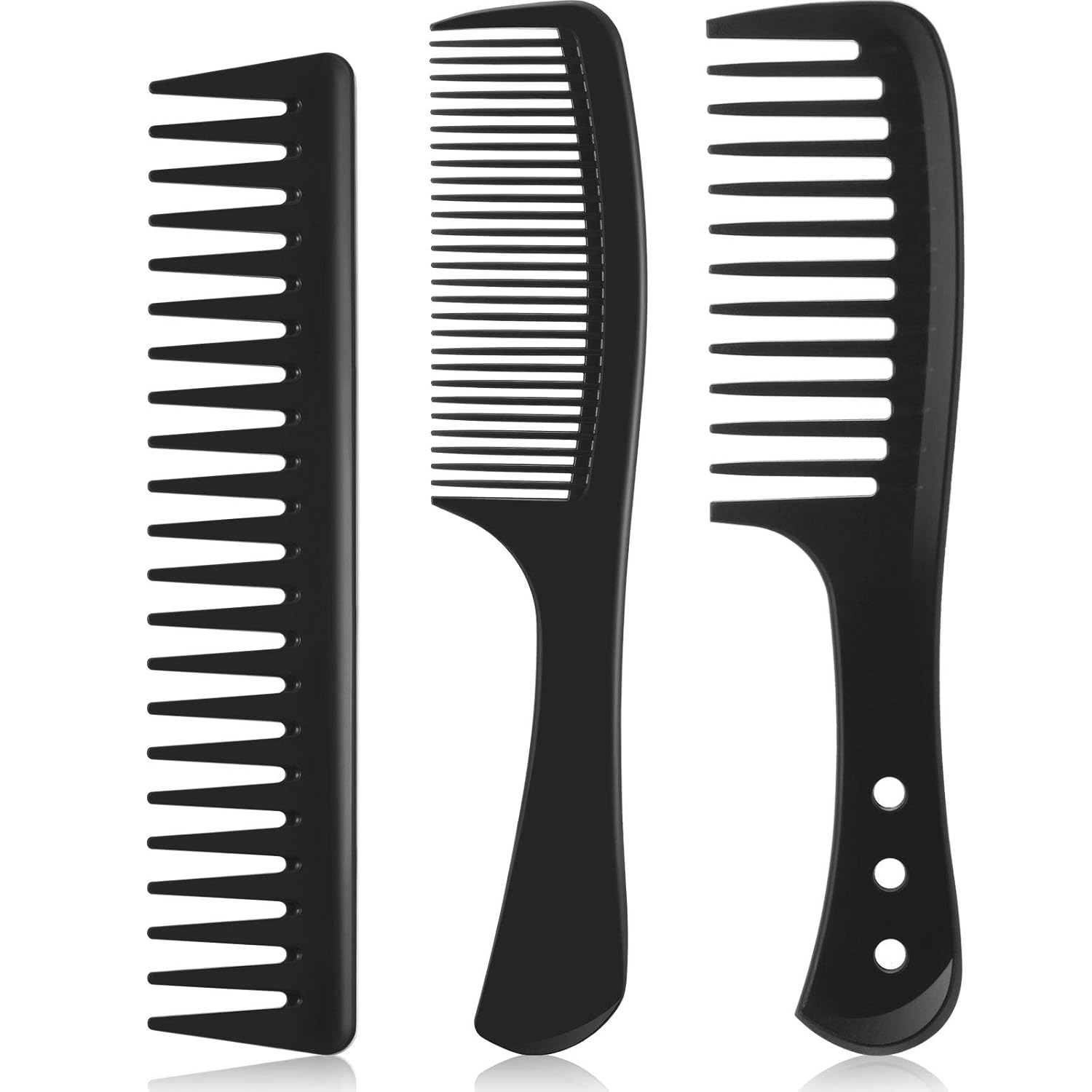 3 Pieces Wide Tooth Detangling Hair Comb Styling Set, Carbon Fiber Styling Cutting Comb Anti Static Heat Resistant for Women Curly Straight Long Hair, Black - Image 1