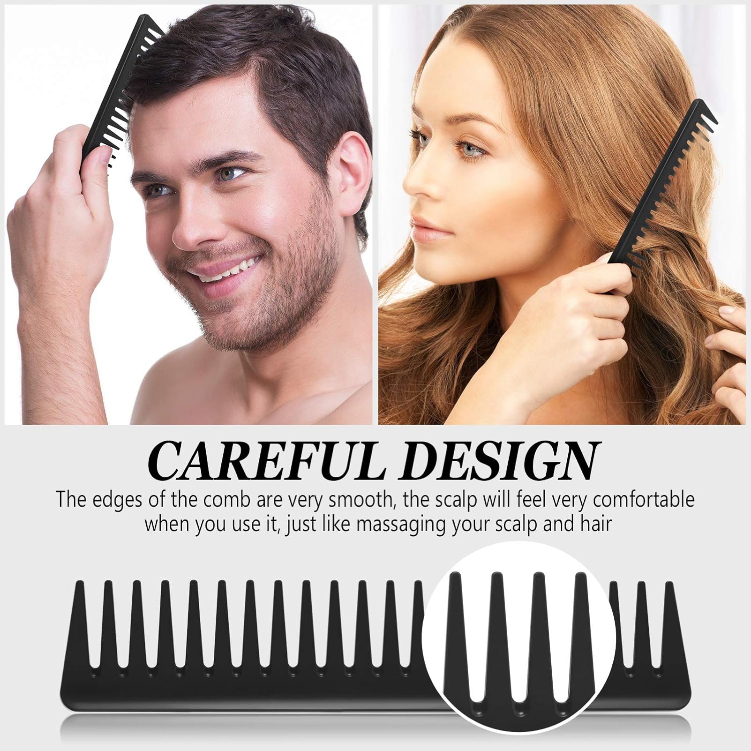 3 Pieces Wide Tooth Detangling Hair Comb Styling Set, Carbon Fiber Styling Cutting Comb Anti Static Heat Resistant for Women Curly Straight Long Hair, Black - Image 3