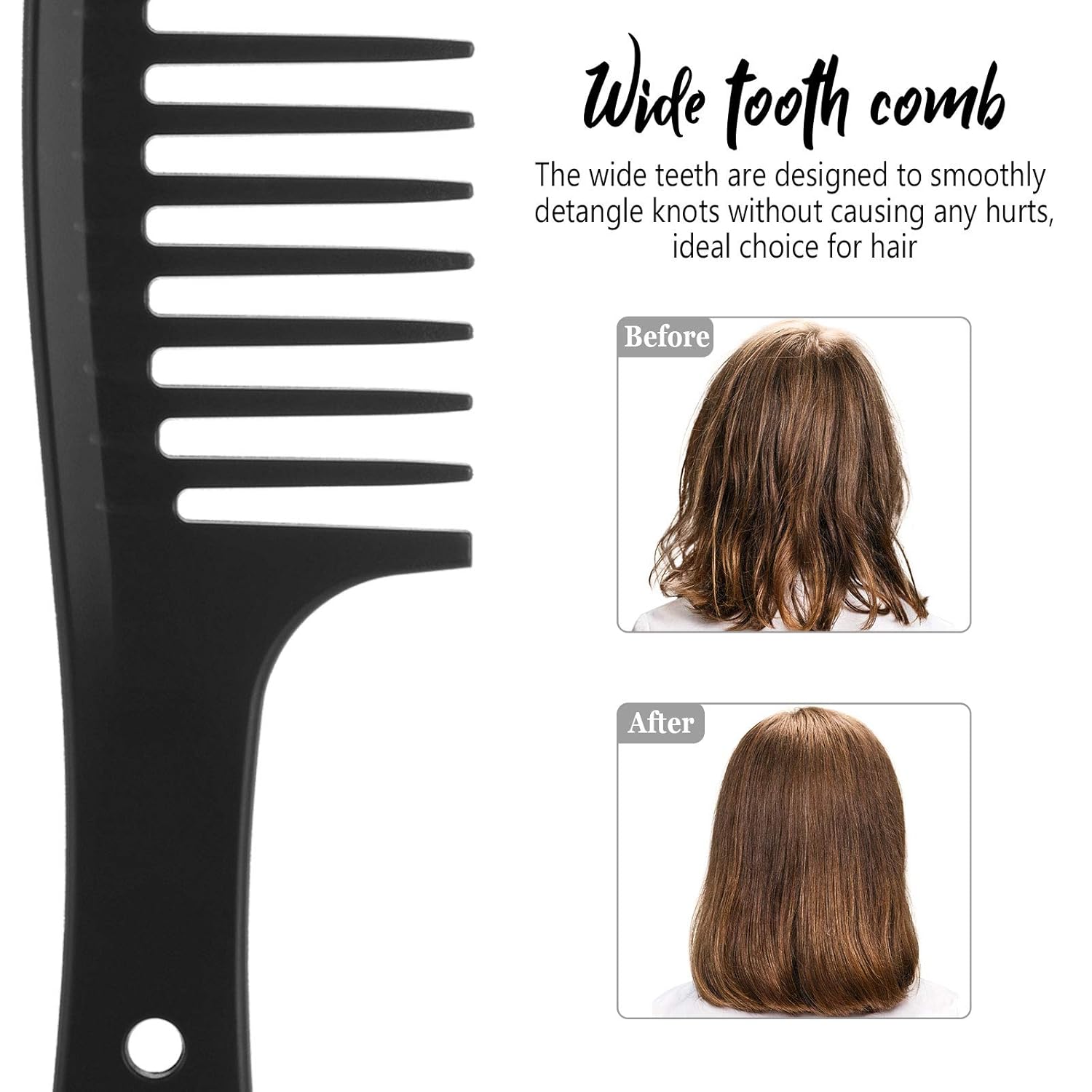 3 Pieces Wide Tooth Detangling Hair Comb Styling Set, Carbon Fiber Styling Cutting Comb Anti Static Heat Resistant for Women Curly Straight Long Hair, Black - Image 5