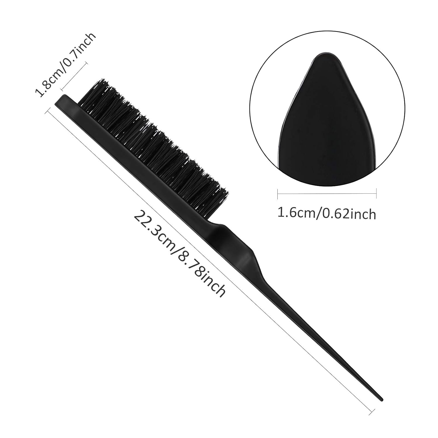 3 Pieces Hair Styling Comb Set for Women's Back Combing - Teasing/Fluffy Brush, Rat Tail Comb, and Triple Combing Comb (Black) - Image 2