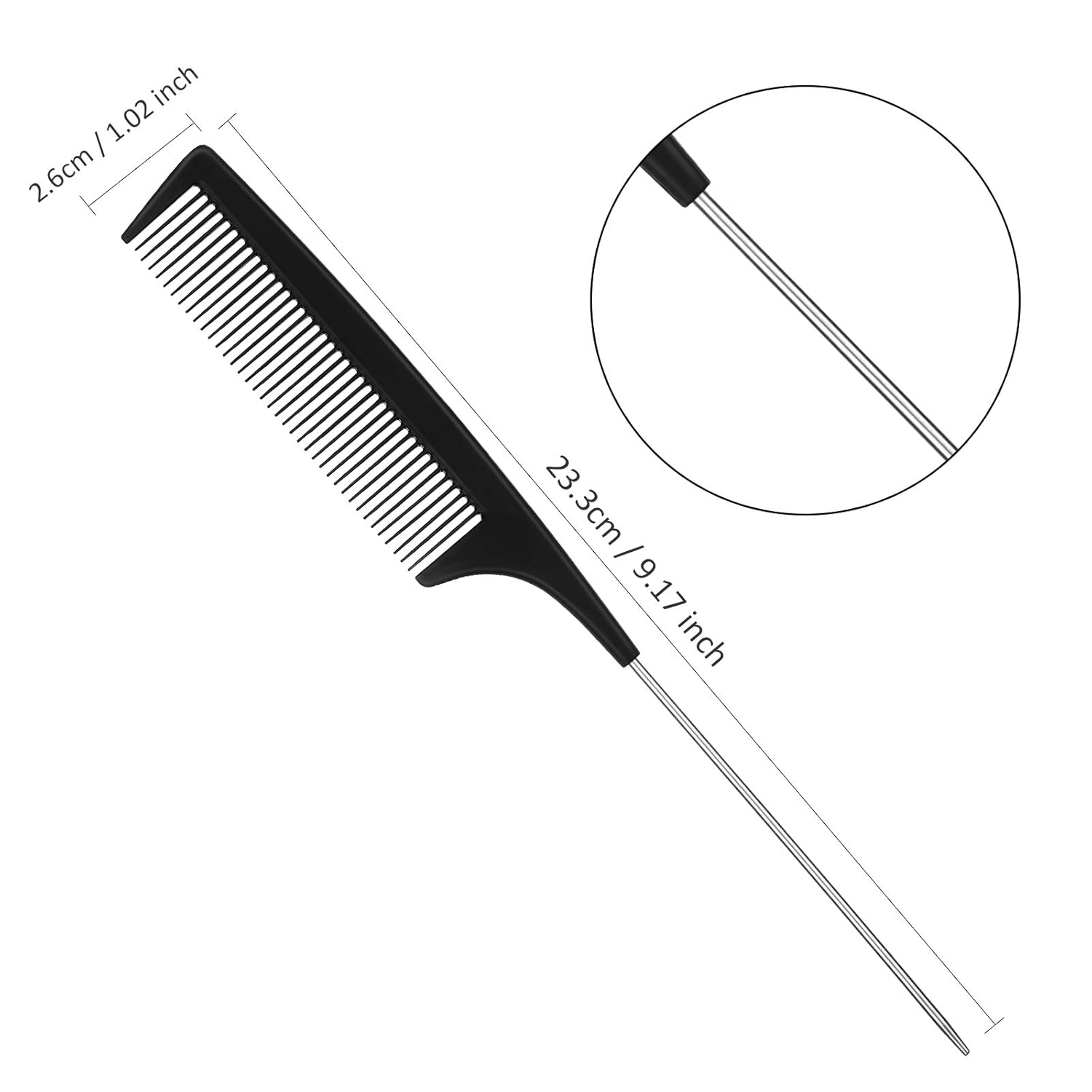3 Pieces Hair Styling Comb Set for Women's Back Combing - Teasing/Fluffy Brush, Rat Tail Comb, and Triple Combing Comb (Black) - Image 4