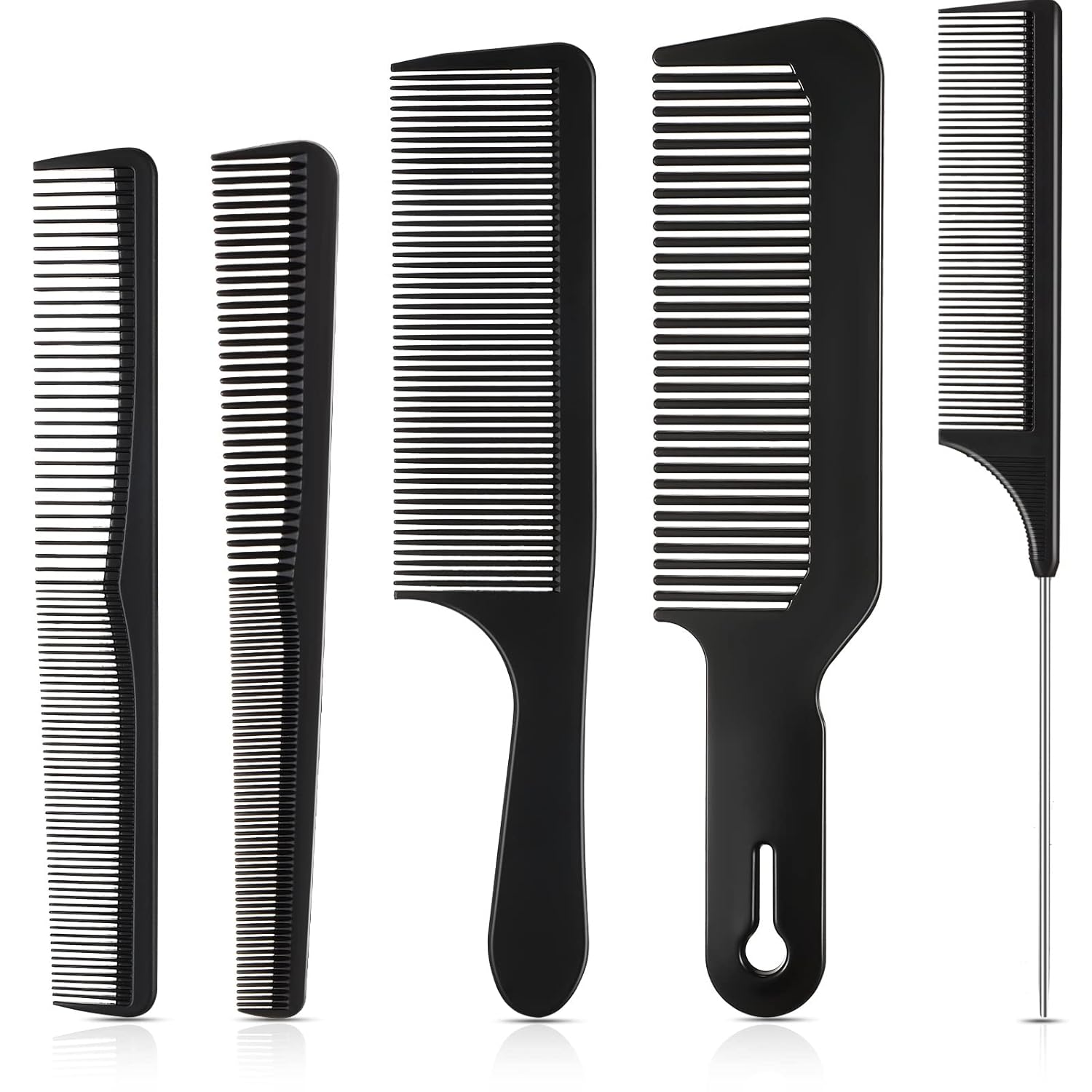 5 Pieces Hair Cutting Comb Set, Carbon Fiber Barber Comb Hair Styling Combs Fine Teeth Anti Static Heat Resistant Hairdressing Tapered Comb for Men Women - Image 1
