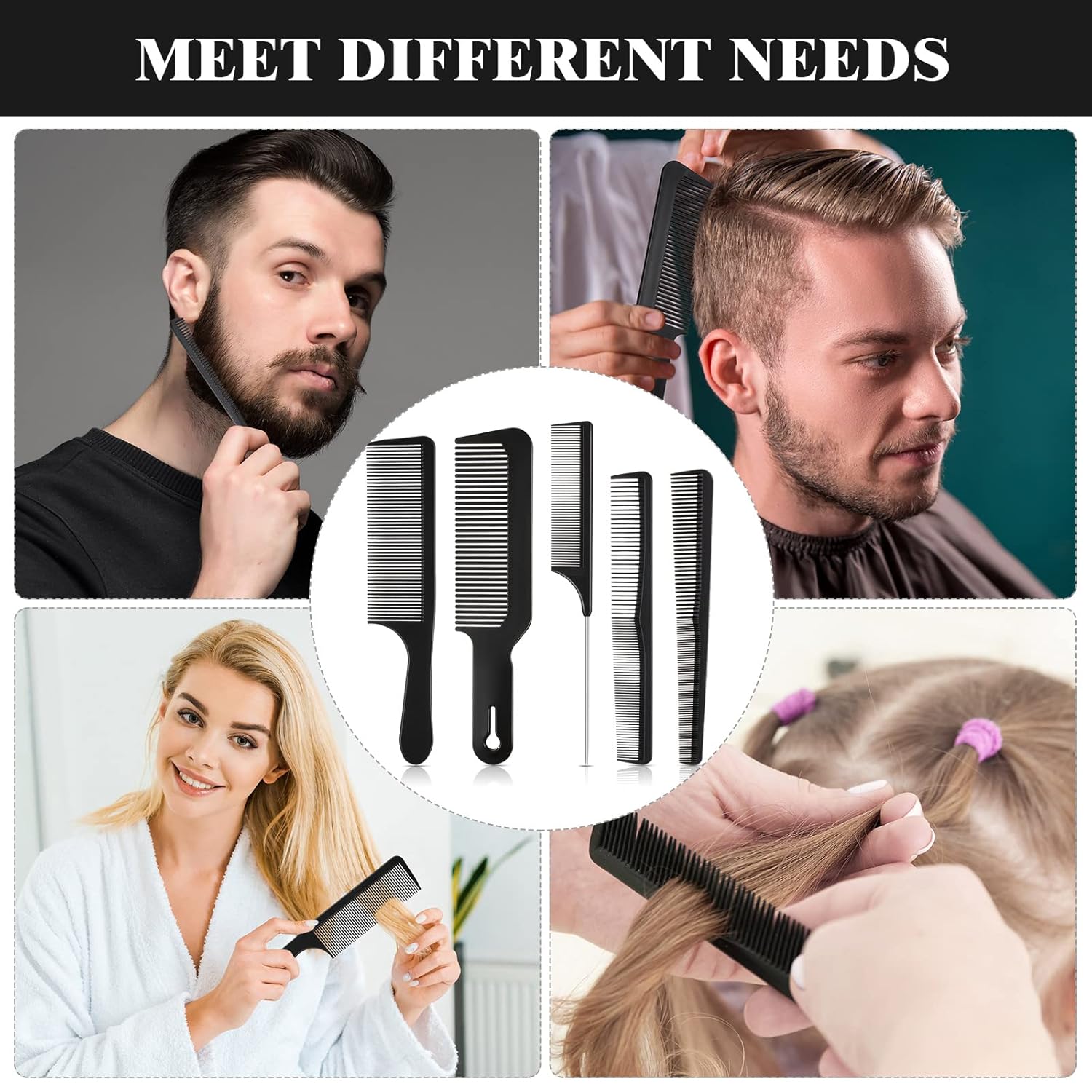 5 Pieces Hair Cutting Comb Set, Carbon Fiber Barber Comb Hair Styling Combs Fine Teeth Anti Static Heat Resistant Hairdressing Tapered Comb for Men Women - Image 6