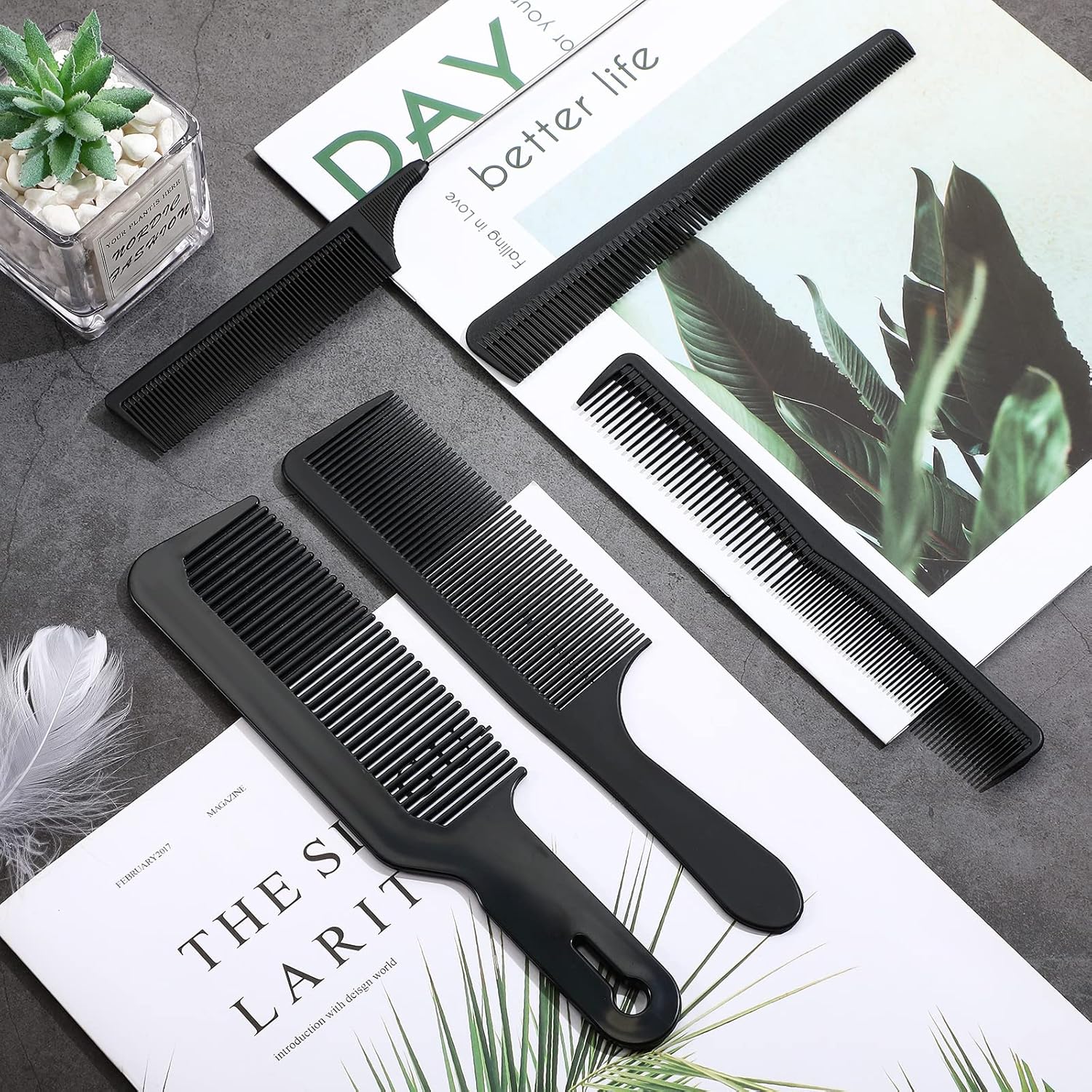 5 Pieces Hair Cutting Comb Set, Carbon Fiber Barber Comb Hair Styling Combs Fine Teeth Anti Static Heat Resistant Hairdressing Tapered Comb for Men Women - Image 7