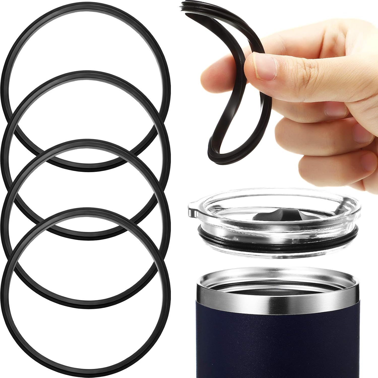 20 oz Replacement Rubber Lid Seals O Shaped Resealable Lid Gaskets for 10, 12, 16 and 20 Ounce Insulated Stainless Steel Tumblers (4 Pieces) - Image 1