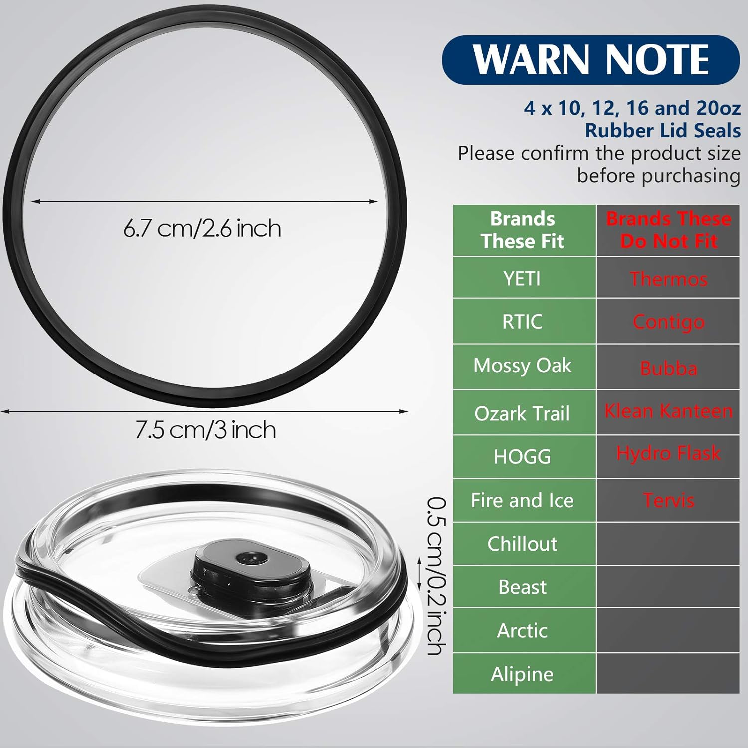 20 oz Replacement Rubber Lid Seals O Shaped Resealable Lid Gaskets for 10, 12, 16 and 20 Ounce Insulated Stainless Steel Tumblers (4 Pieces) - Image 2