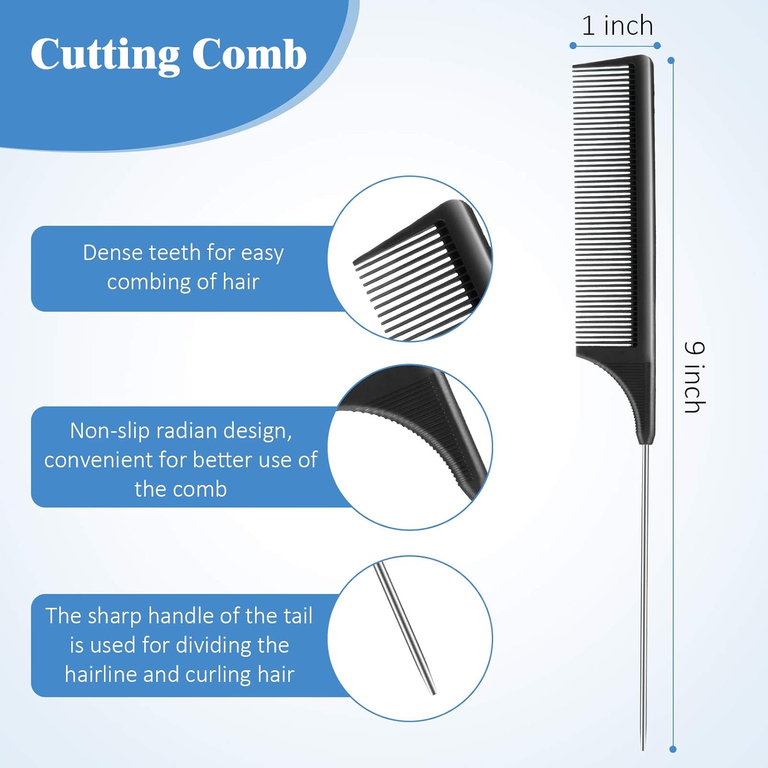 12 Pieces Rat Tail Comb Carbon Fiber Parting Set, Stainless Steel Tail Hair Comb Heat Resistant Teasing for Braid Hair Salon Home Use - Image 3