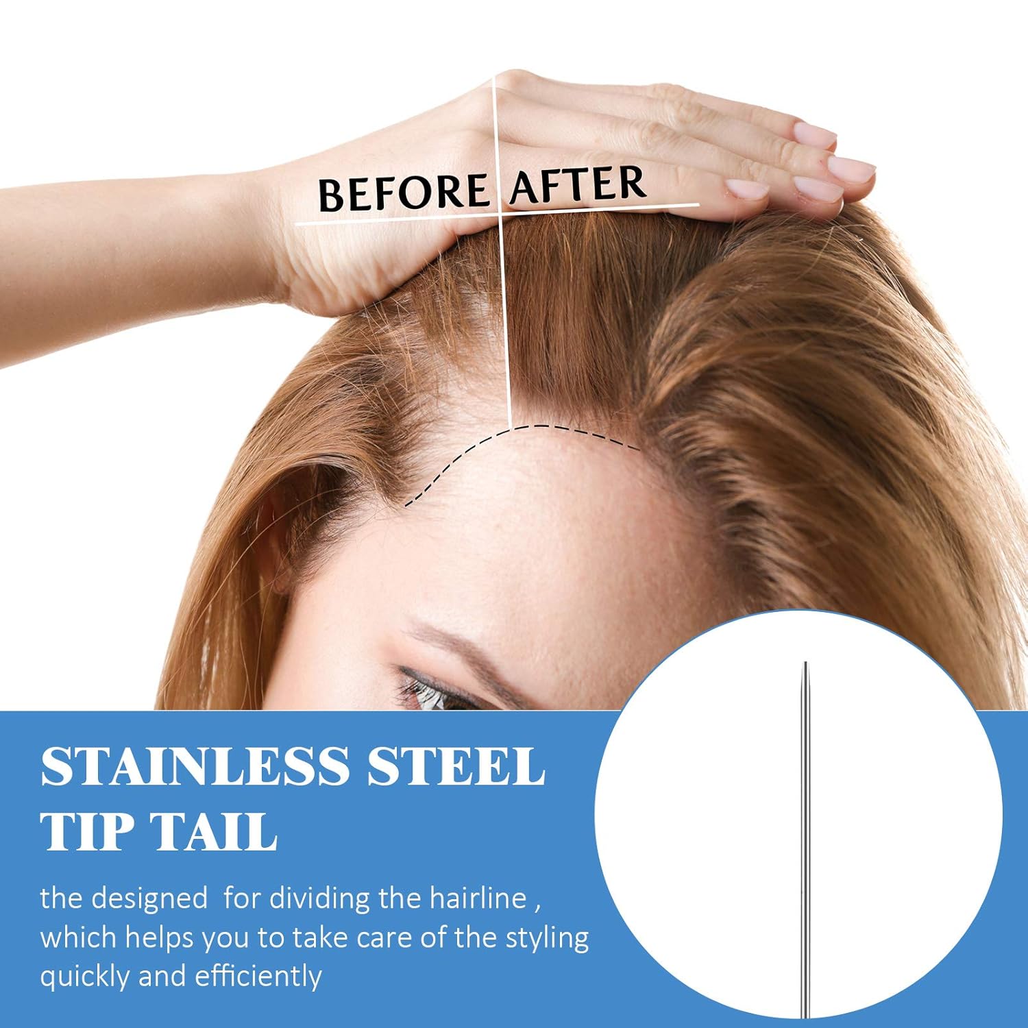 12 Pieces Rat Tail Comb Carbon Fiber Parting Set, Stainless Steel Tail Hair Comb Heat Resistant Teasing for Braid Hair Salon Home Use - Image 5