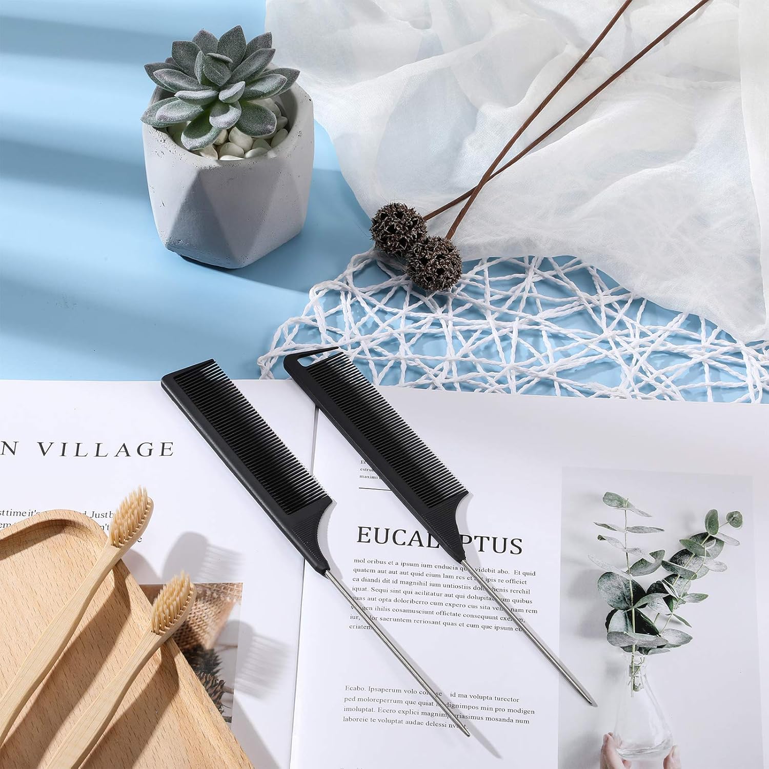 12 Pieces Rat Tail Comb Carbon Fiber Parting Set, Stainless Steel Tail Hair Comb Heat Resistant Teasing for Braid Hair Salon Home Use - Image 7