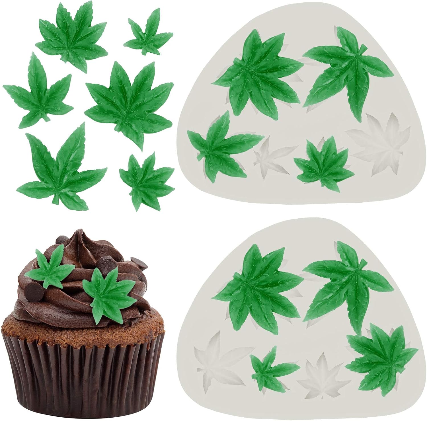2 Pieces Weed Leaf Cake Fondant Mold Pot Leaves Silicone Mold for Weed Leaf Theme Cake Decoration, Chocolate Candy Polymer Clay Cookie Sugar Craft (Gray) - Image 1