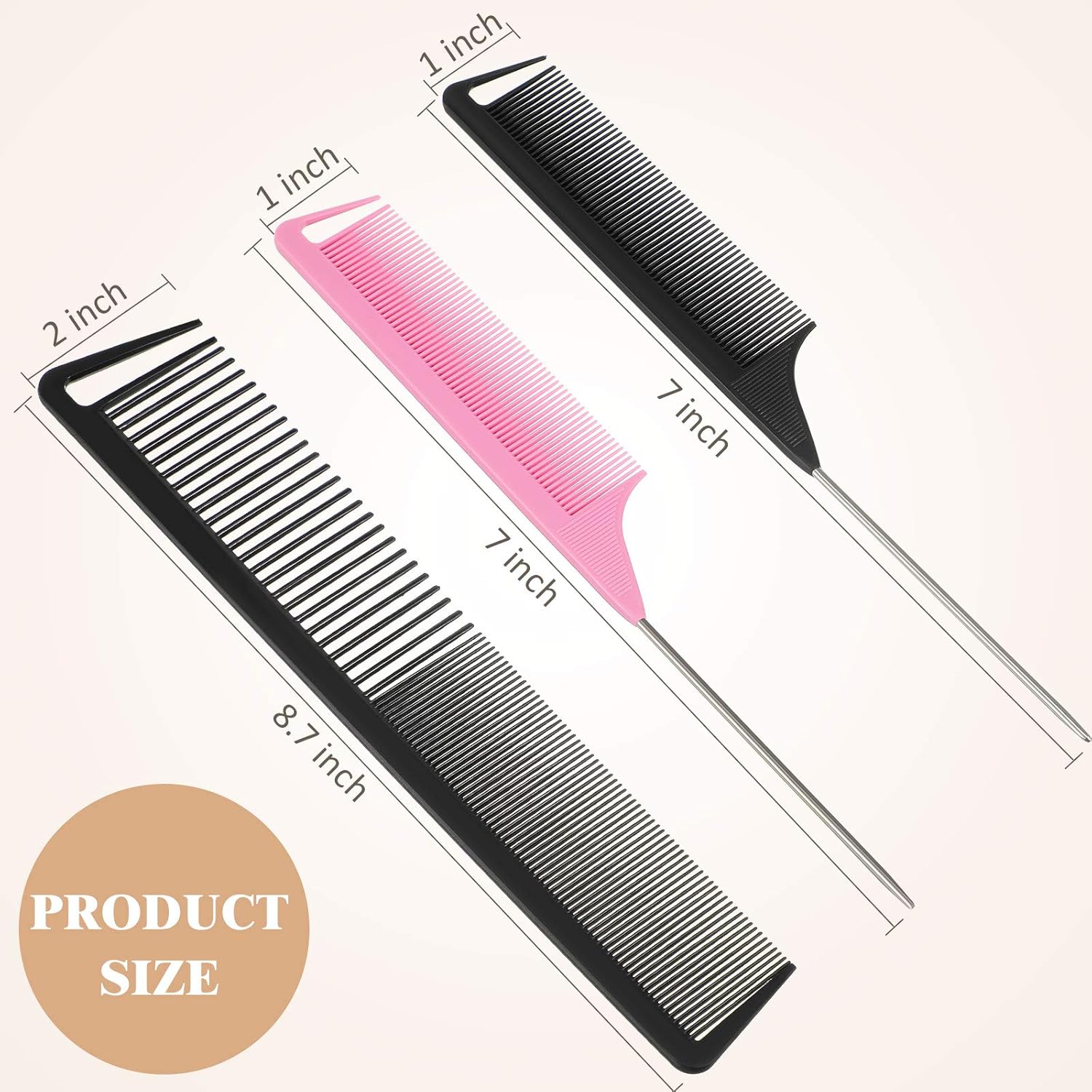 3 Pcs Rat Tail Parting Comb for Braids Carbon Fiber Stainless Steel Pintail Teasing Combs Heat Resistant with Wide Tooth for Men and Women, Hair Stylist, Salon Hairdressing Hair Care Tools - Image 2