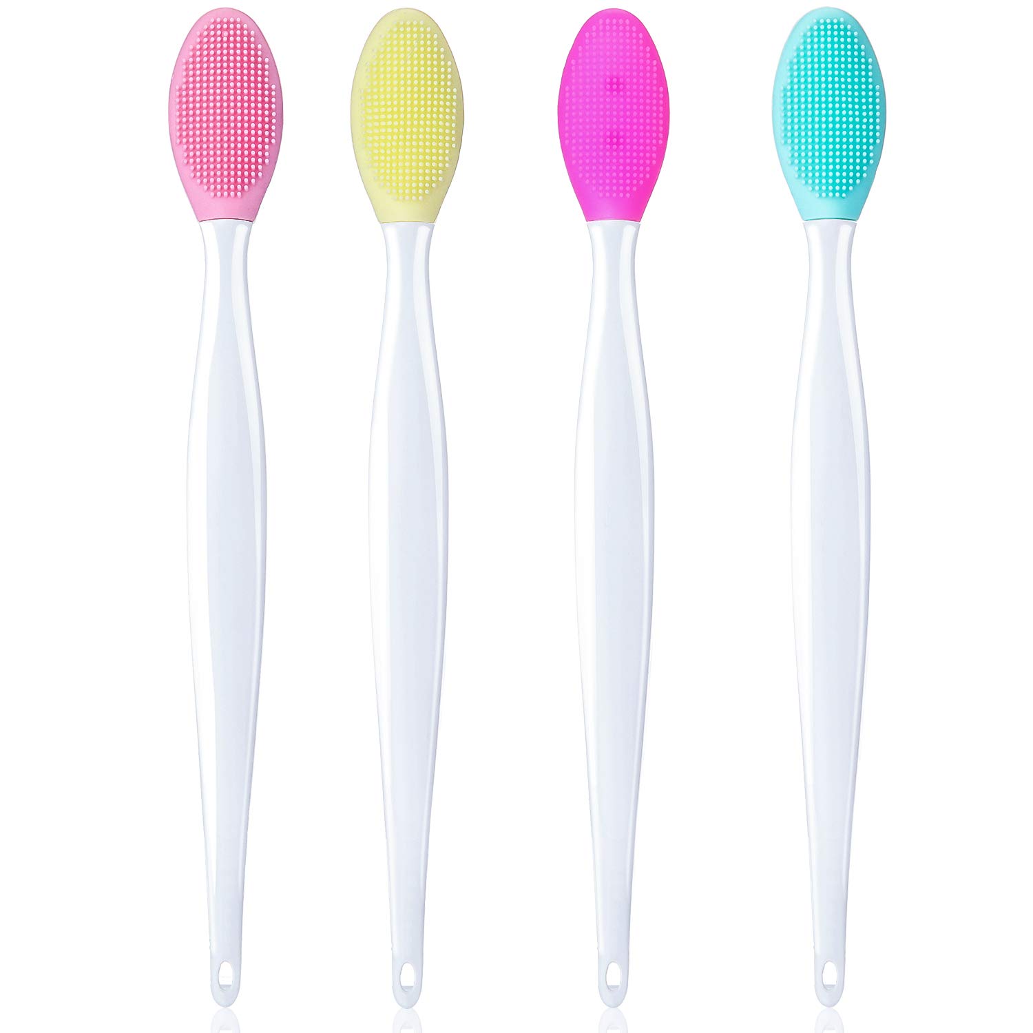 4 Pieces Silicone Exfoliating Lip Brush Tool Double-sided Soft Lip Brush for Smoother and Fuller Lip Appearance (Rose Red, Yellow, Mint Green, Pink) - Image 1