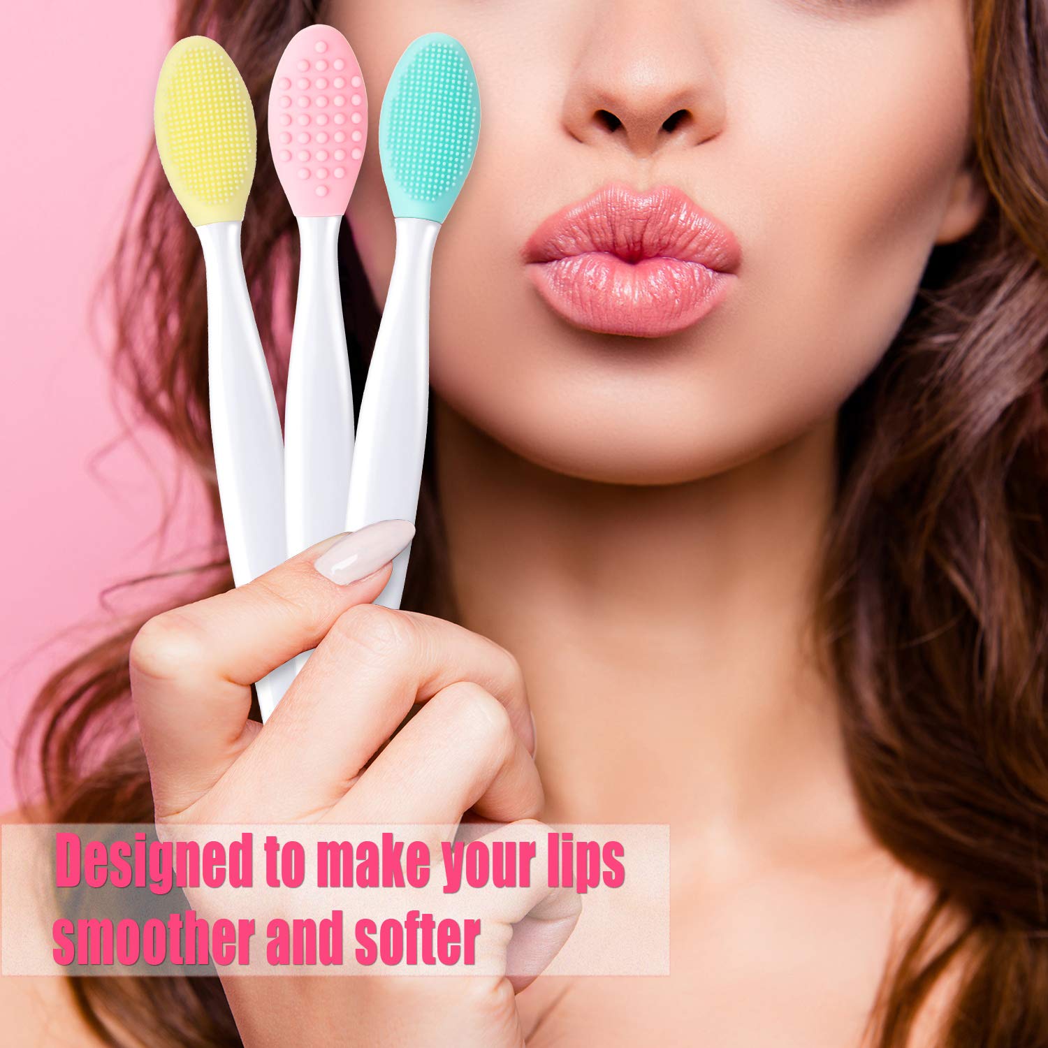 4 Pieces Silicone Exfoliating Lip Brush Tool Double-sided Soft Lip Brush for Smoother and Fuller Lip Appearance (Rose Red, Yellow, Mint Green, Pink) - Image 2