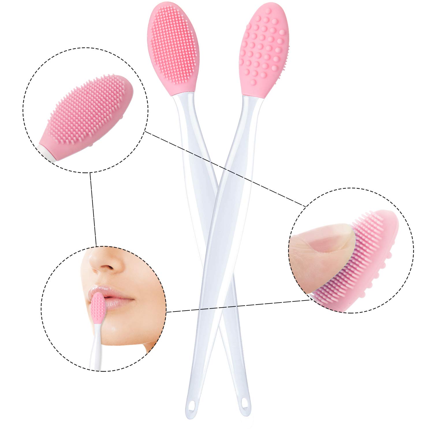 4 Pieces Silicone Exfoliating Lip Brush Tool Double-sided Soft Lip Brush for Smoother and Fuller Lip Appearance (Rose Red, Yellow, Mint Green, Pink) - Image 3
