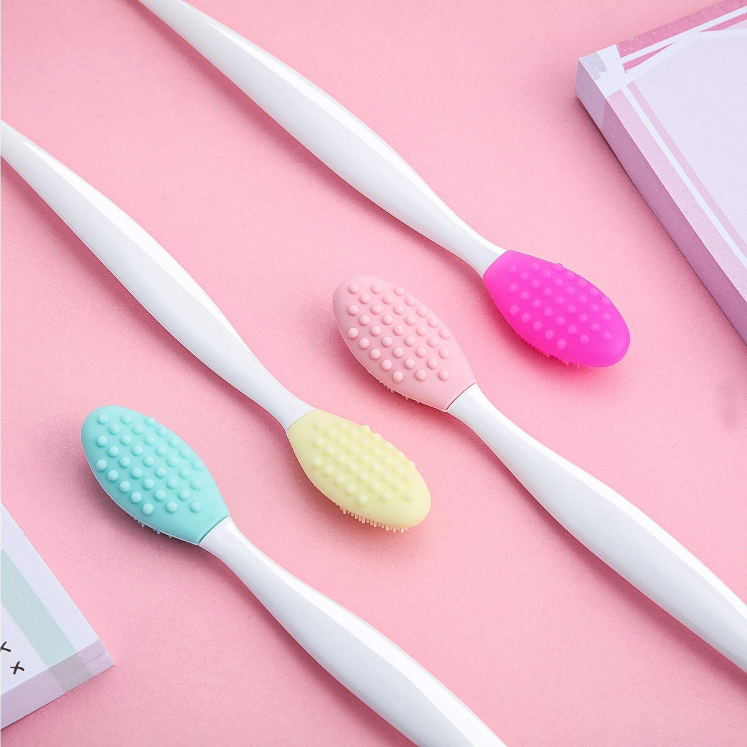 4 Pieces Silicone Exfoliating Lip Brush Tool Double-sided Soft Lip Brush for Smoother and Fuller Lip Appearance (Rose Red, Yellow, Mint Green, Pink) - Image 6