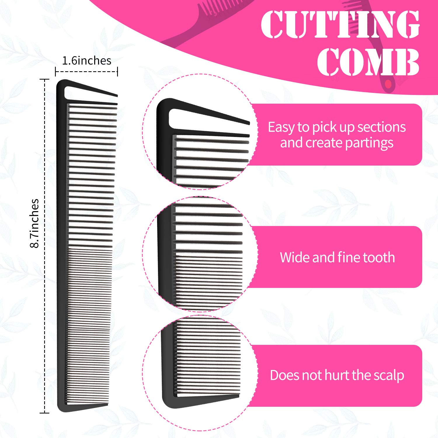 Hair Comb Set, 8 Pieces Rat Tail Combs, Teasing Combs, and Hand-held Alligator Clips, Carbon Fiber & Metal, for Hair Stylist, Braiding, Hair Women Girls, Daily Use - Image 3