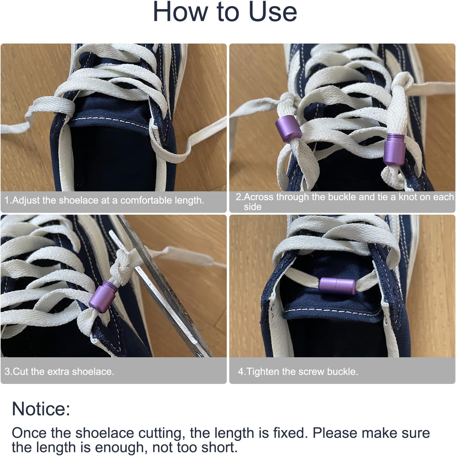 Shoelace Locks Buckle Aluminum Elastic No Tie Shoe Lace Turnbuckle, Glossy - Image 5