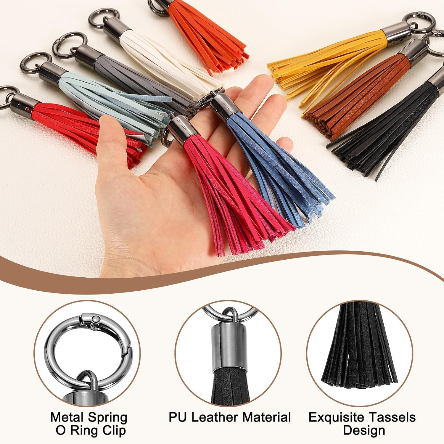 Leather Keychain Tassels, Women Tassel Bag Charm for Handbag Purse DIY Craft Making - Image 3