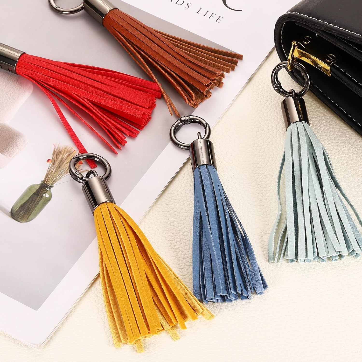 Leather Keychain Tassels, Women Tassel Bag Charm for Handbag Purse DIY Craft Making - Image 4