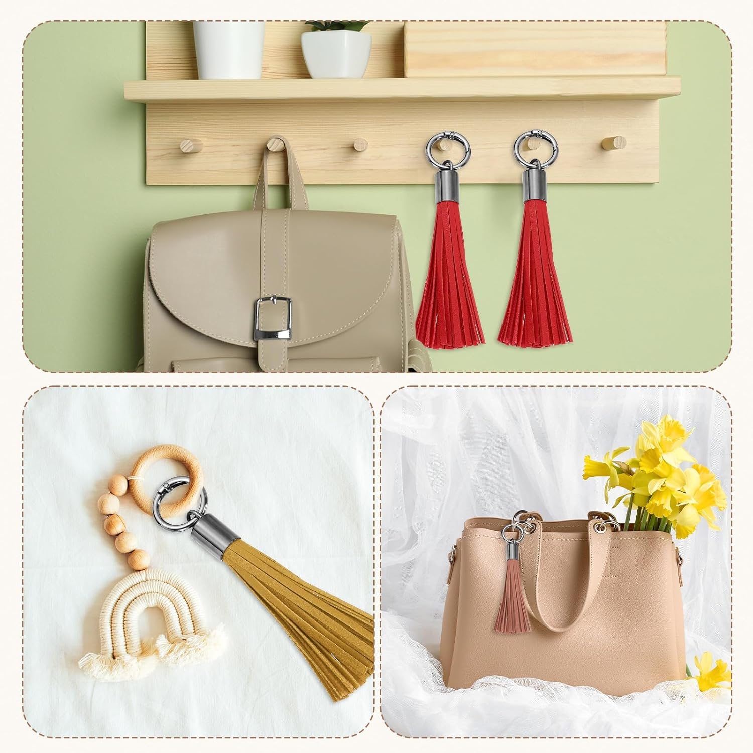 Leather Keychain Tassels, Women Tassel Bag Charm for Handbag Purse DIY Craft Making - Image 5