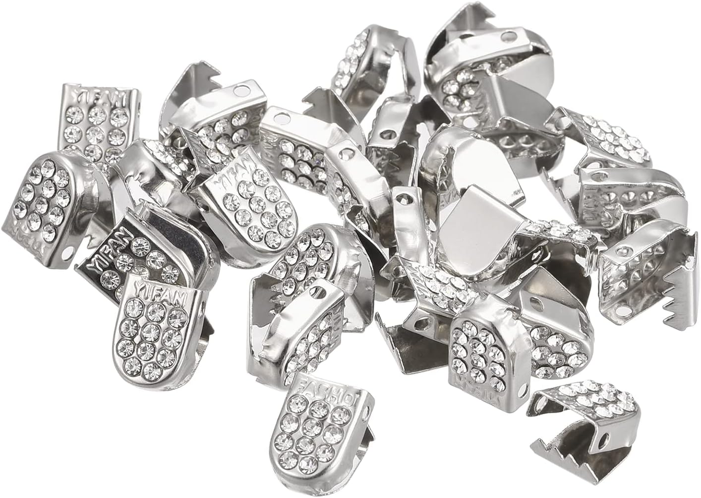 Shoelace End Clips 10x7mm Stainless Steel No Tie Shoe Lace Tips Head Bling Type, Silver Tone 30 Pcs - Image 1