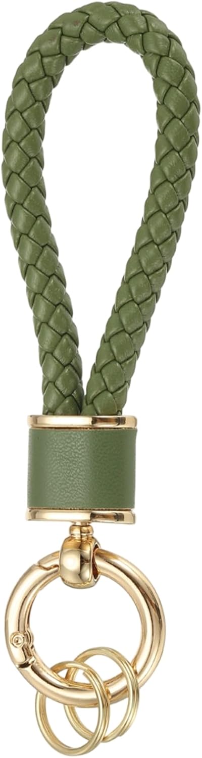 Braided Leather Keychain, Keychain Ring Woven Strap Lanyard Strap with 360 Degree Rotatable for Car Key Bag Wallet - Image 1