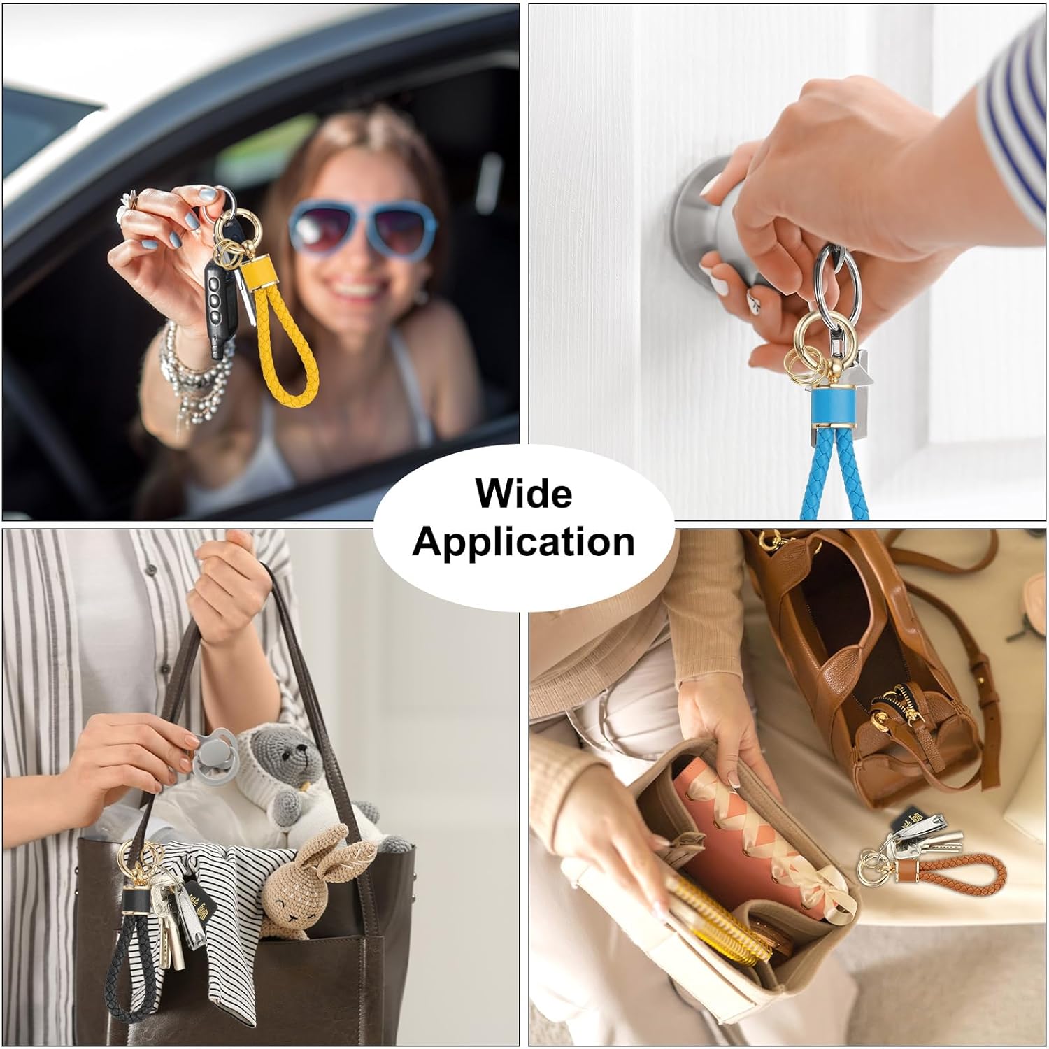 Braided Leather Keychain, Keychain Ring Woven Strap Lanyard Strap with 360 Degree Rotatable for Car Key Bag Wallet - Image 5