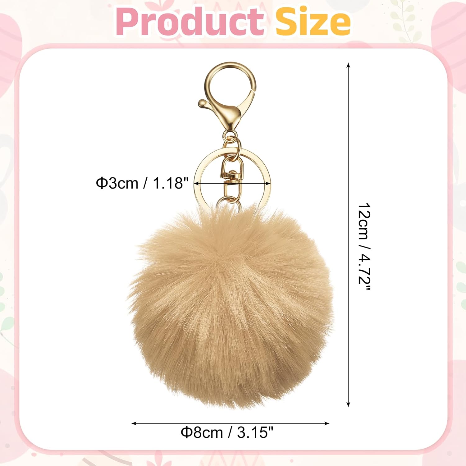 Pom Pom Keychain, Faux Rabbit Fur Fluffy Pompoms Keyring for Women Purse Handbag Bag Pendant DIY Crafts - Image 2