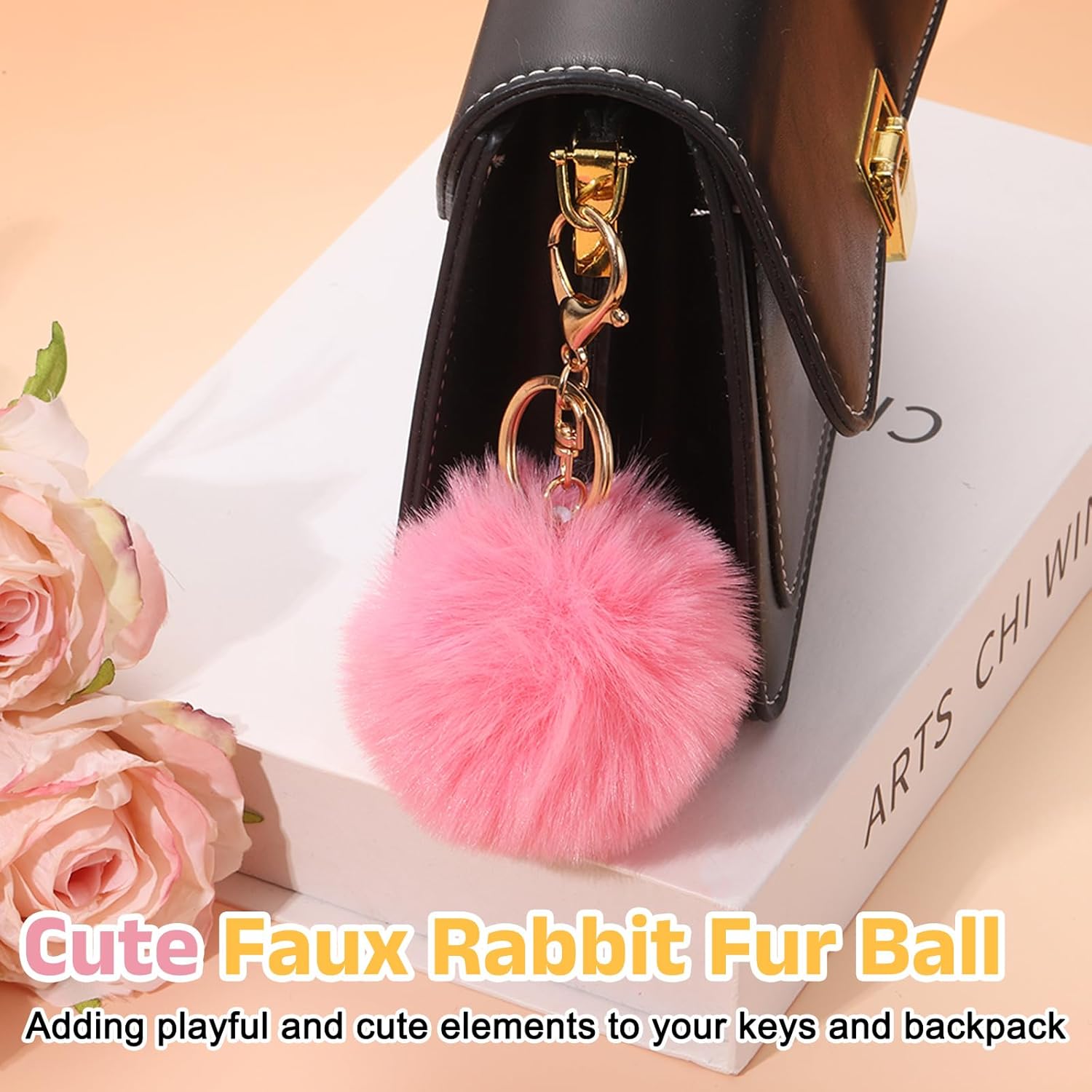 Pom Pom Keychain, Faux Rabbit Fur Fluffy Pompoms Keyring for Women Purse Handbag Bag Pendant DIY Crafts - Image 4