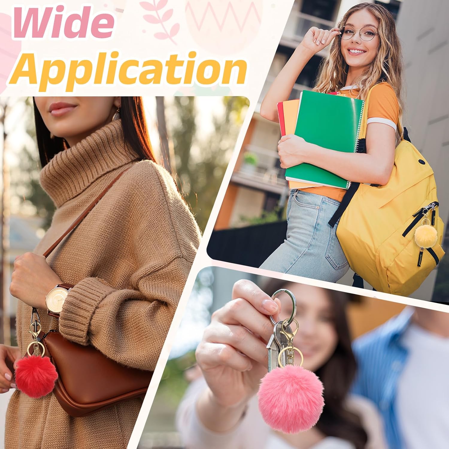 Pom Pom Keychain, Faux Rabbit Fur Fluffy Pompoms Keyring for Women Purse Handbag Bag Pendant DIY Crafts - Image 6