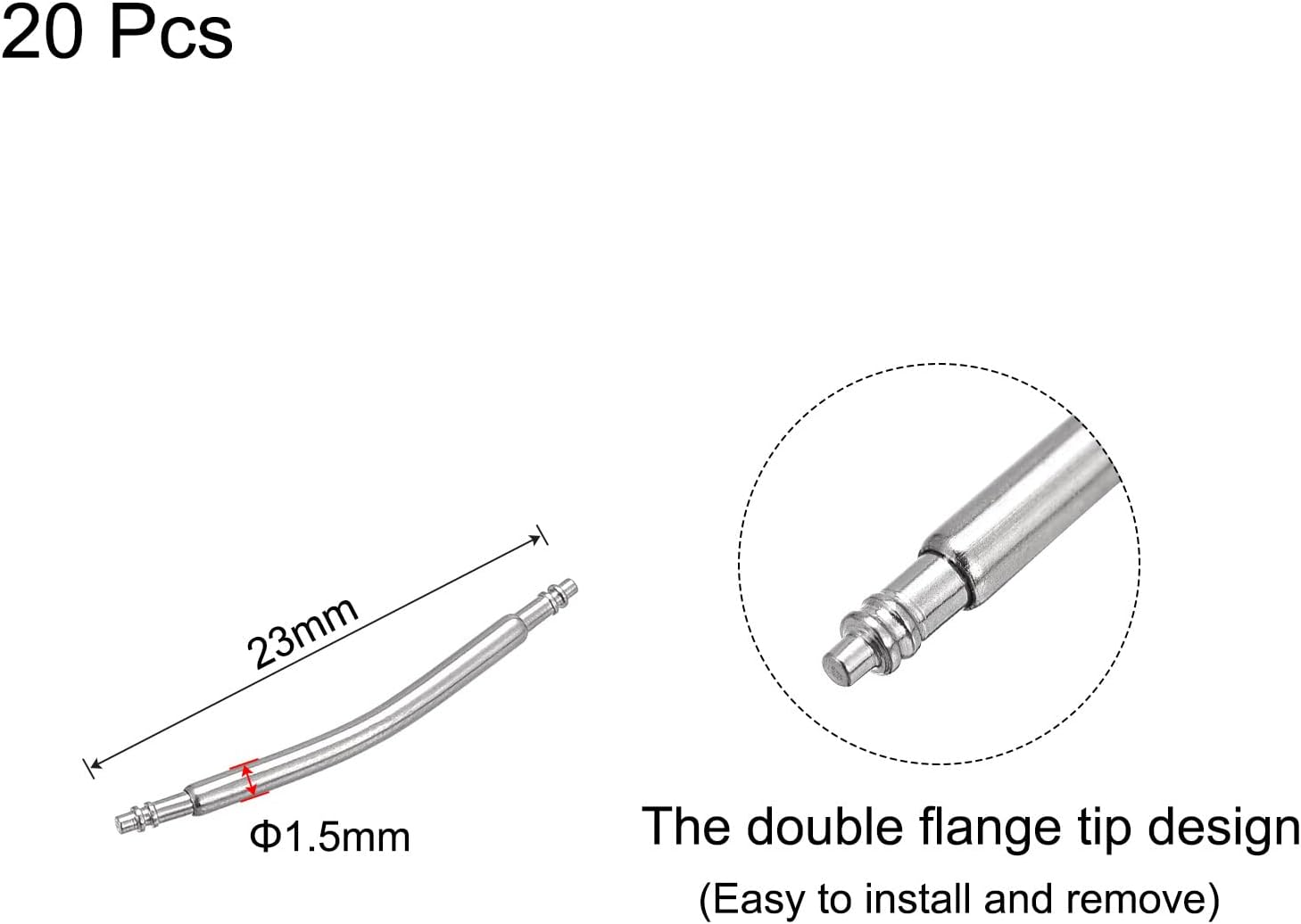 20mm Curved Spring Bar Pins 1.5mm Dia Stainless Steel Double Flanged End Watch Band Link Pin 20pcs - Image 2
