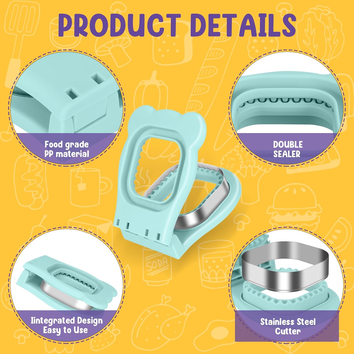 Uncrustable Sandwich Cutter Maker – Sandwich Sealer and Cutter for Lunchbox and Breakfast, Square Shape, Light Blue - Image 3