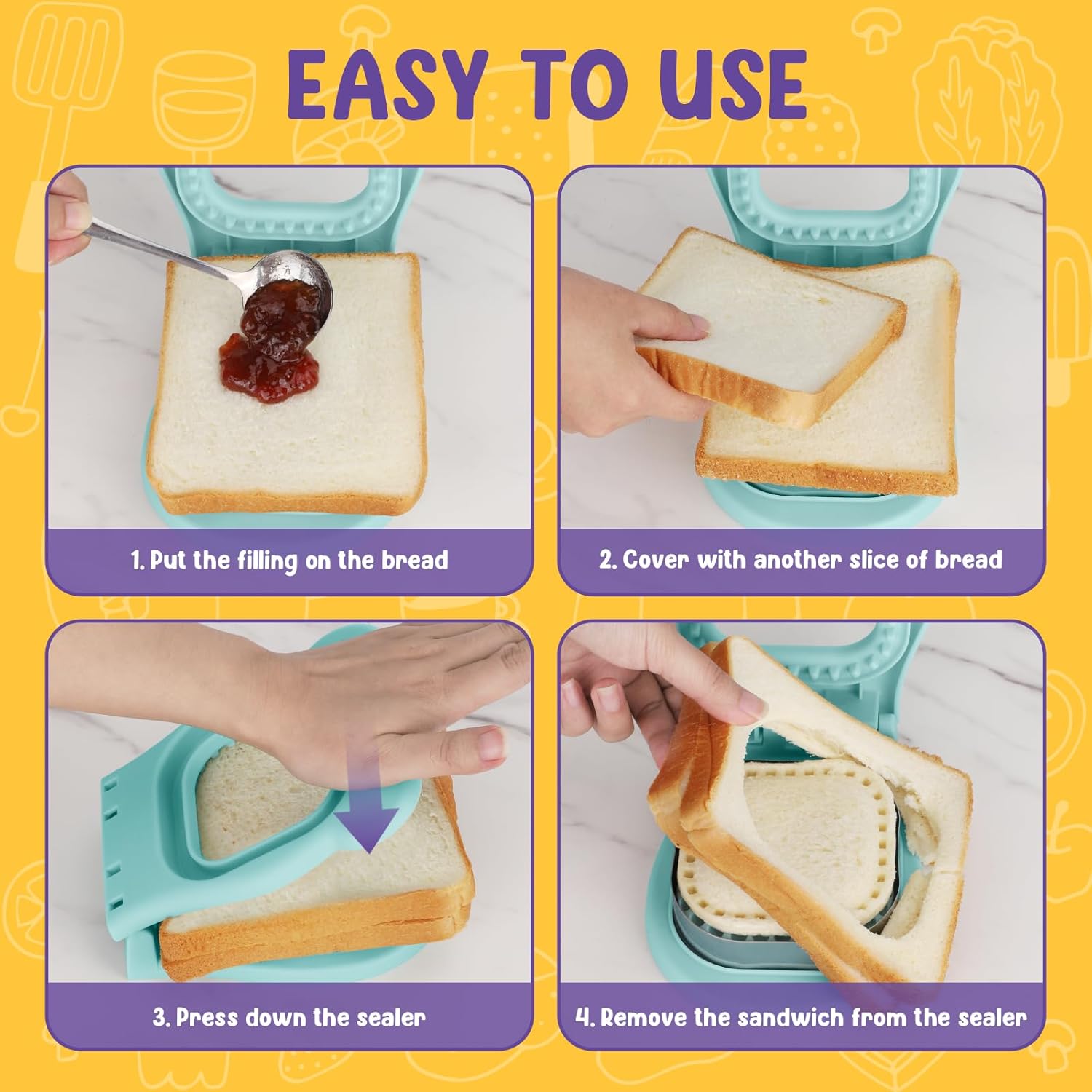 Uncrustable Sandwich Cutter Maker – Sandwich Sealer and Cutter for Lunchbox and Breakfast, Square Shape, Light Blue - Image 4
