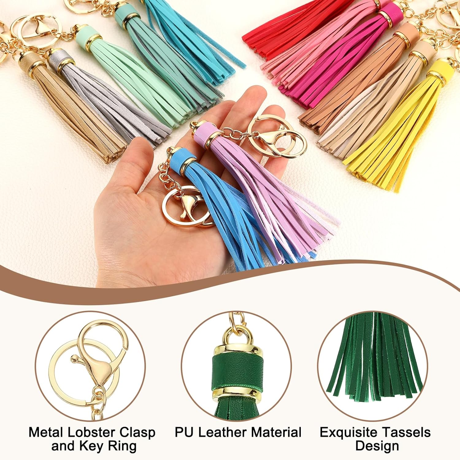 Leather Keychain Tassels, Women Tassel Bag Charm with Lobster Clasp Key Ring for Handbag Purse - Image 3