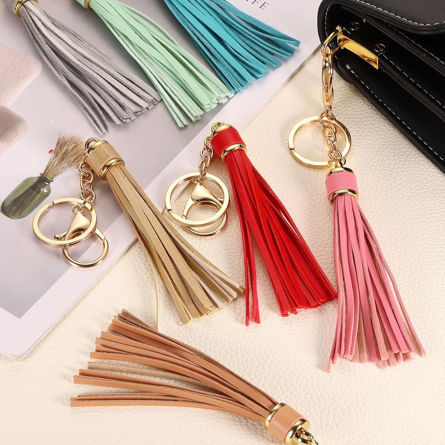 Leather Keychain Tassels, Women Tassel Bag Charm with Lobster Clasp Key Ring for Handbag Purse - Image 4