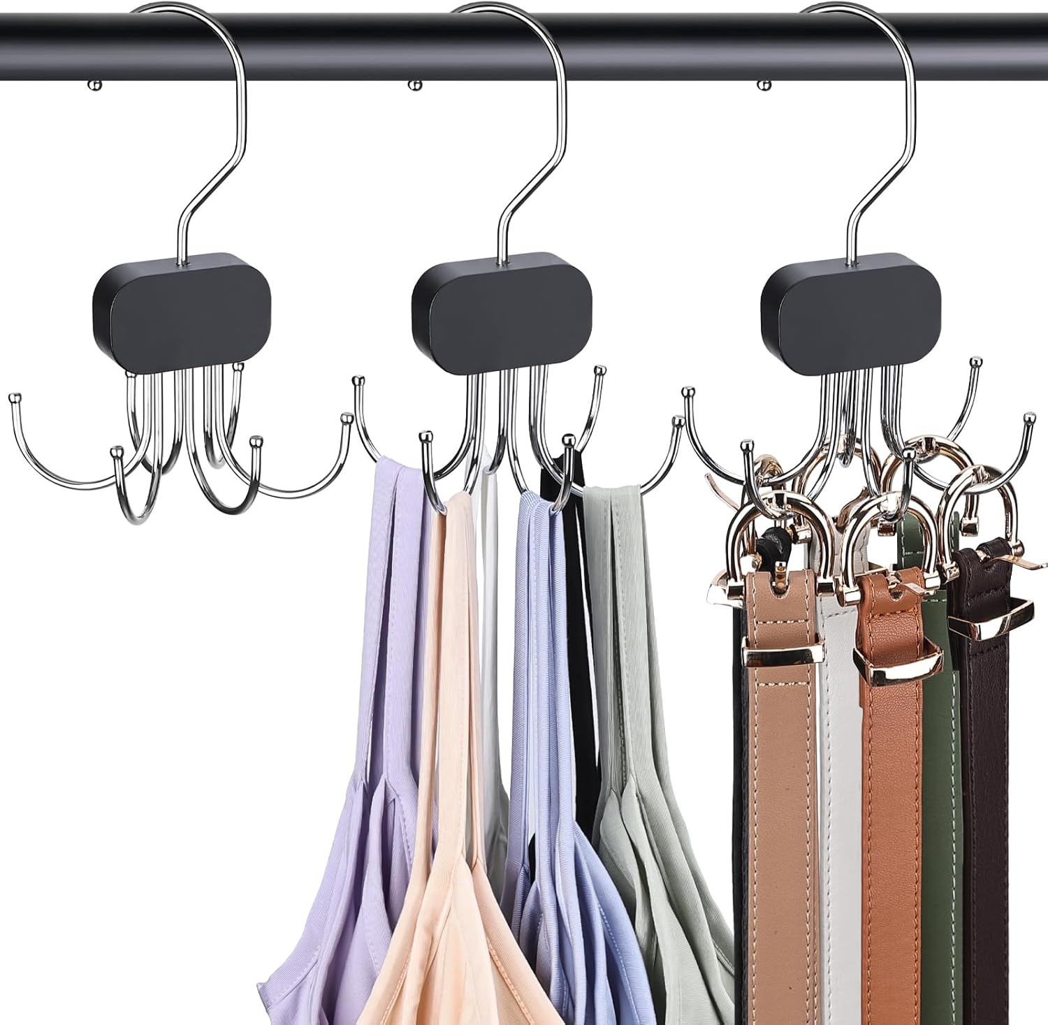 3 Pack Tank Top Hangers, 2026 Upgraded Bra Hanger for Closet Organizer & Storage, 360° Rotating & Foldable Design, Wooden Space-Saving Hanger for Tank Tops, Bras and More (Black) - Image 1