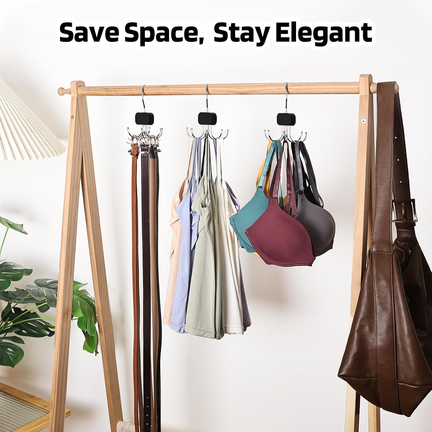 3 Pack Tank Top Hangers, 2026 Upgraded Bra Hanger for Closet Organizer & Storage, 360° Rotating & Foldable Design, Wooden Space-Saving Hanger for Tank Tops, Bras and More (Black) - Image 4