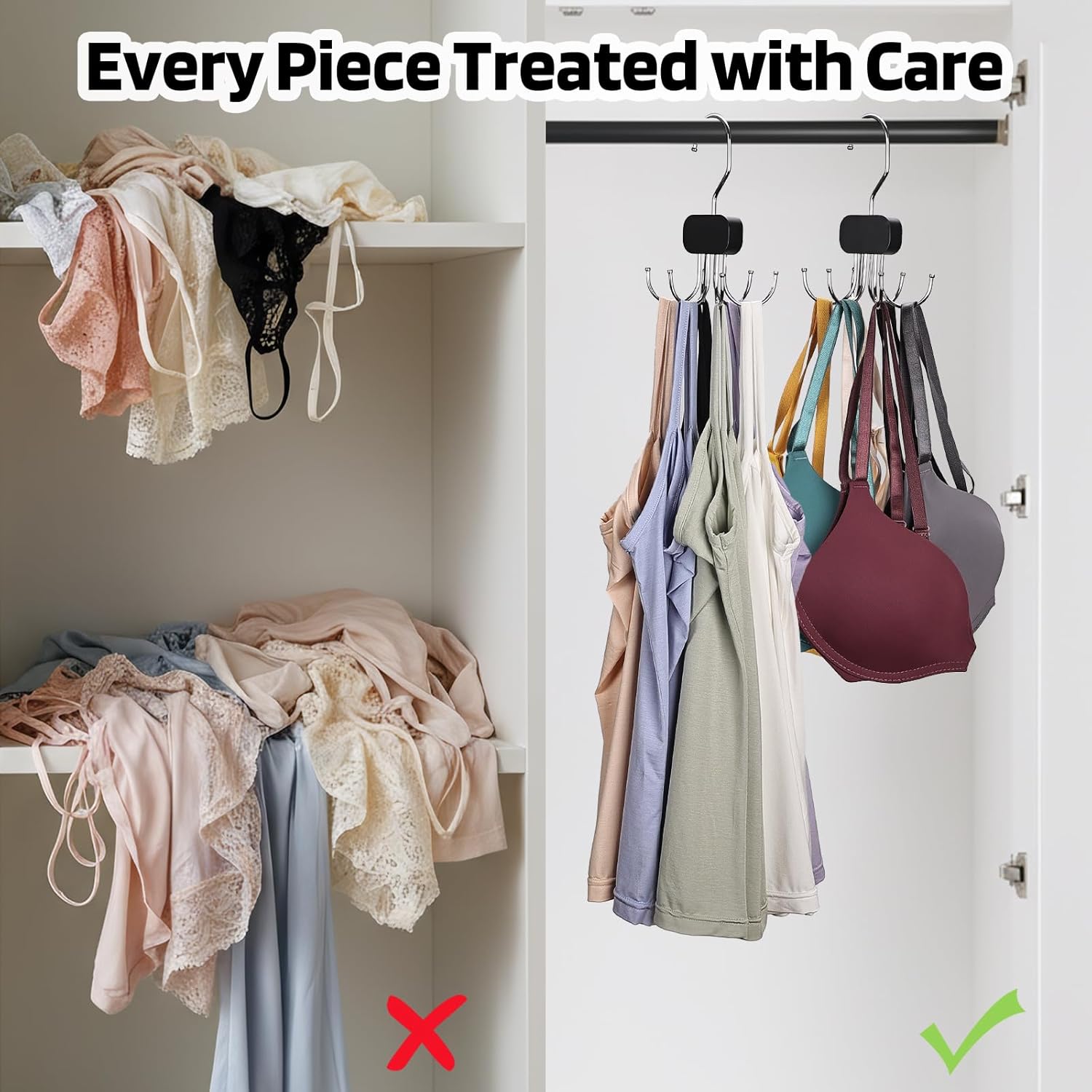 3 Pack Tank Top Hangers, 2026 Upgraded Bra Hanger for Closet Organizer & Storage, 360° Rotating & Foldable Design, Wooden Space-Saving Hanger for Tank Tops, Bras and More (Black) - Image 5