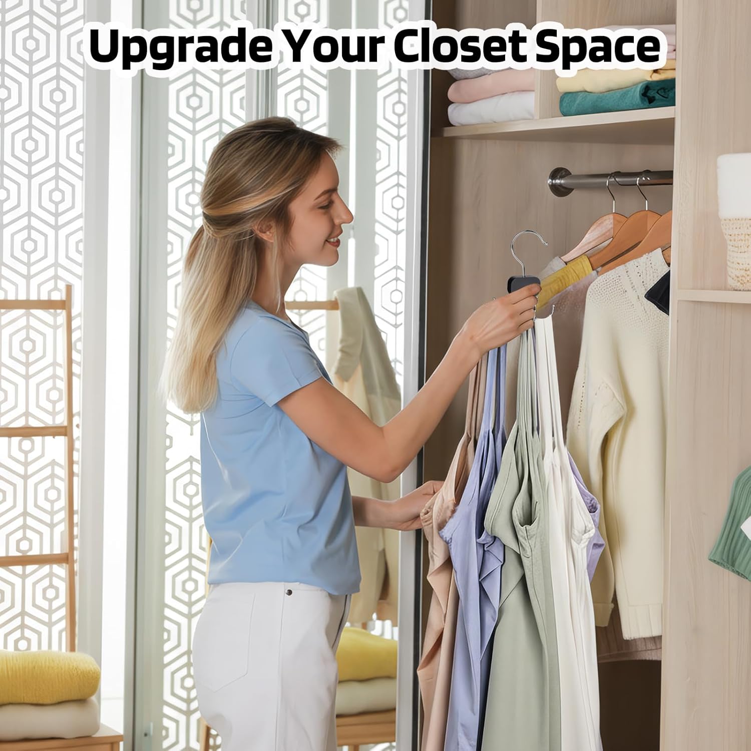 3 Pack Tank Top Hangers, 2026 Upgraded Bra Hanger for Closet Organizer & Storage, 360° Rotating & Foldable Design, Wooden Space-Saving Hanger for Tank Tops, Bras and More (Black) - Image 6