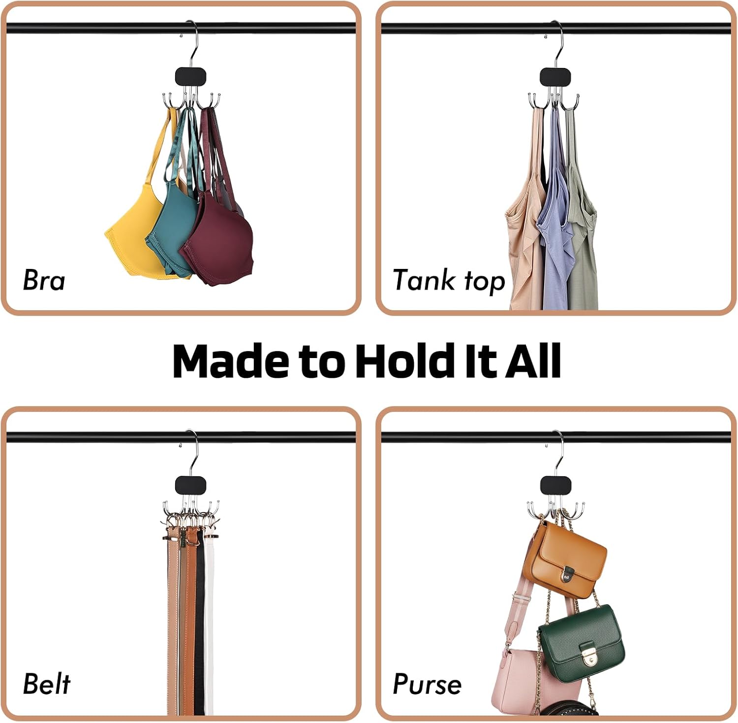 3 Pack Tank Top Hangers, 2026 Upgraded Bra Hanger for Closet Organizer & Storage, 360° Rotating & Foldable Design, Wooden Space-Saving Hanger for Tank Tops, Bras and More (Black) - Image 7