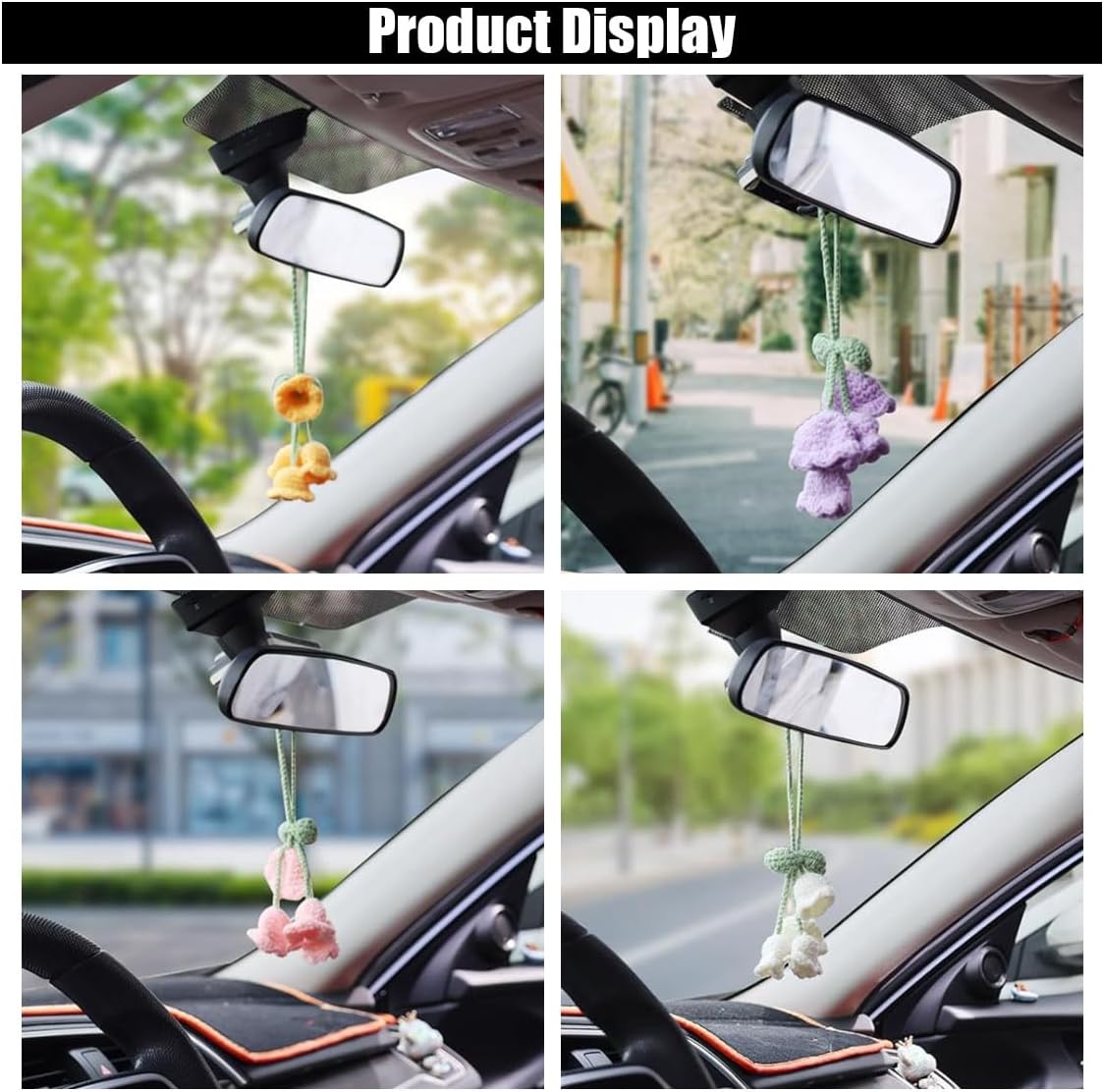 Car Mirror Hanging Accessories, Cute Crochet Suzuran Car Rearview Mirror Charm, Handmade Knitting, Fit for Backpack, Keychain (White) - Image 5