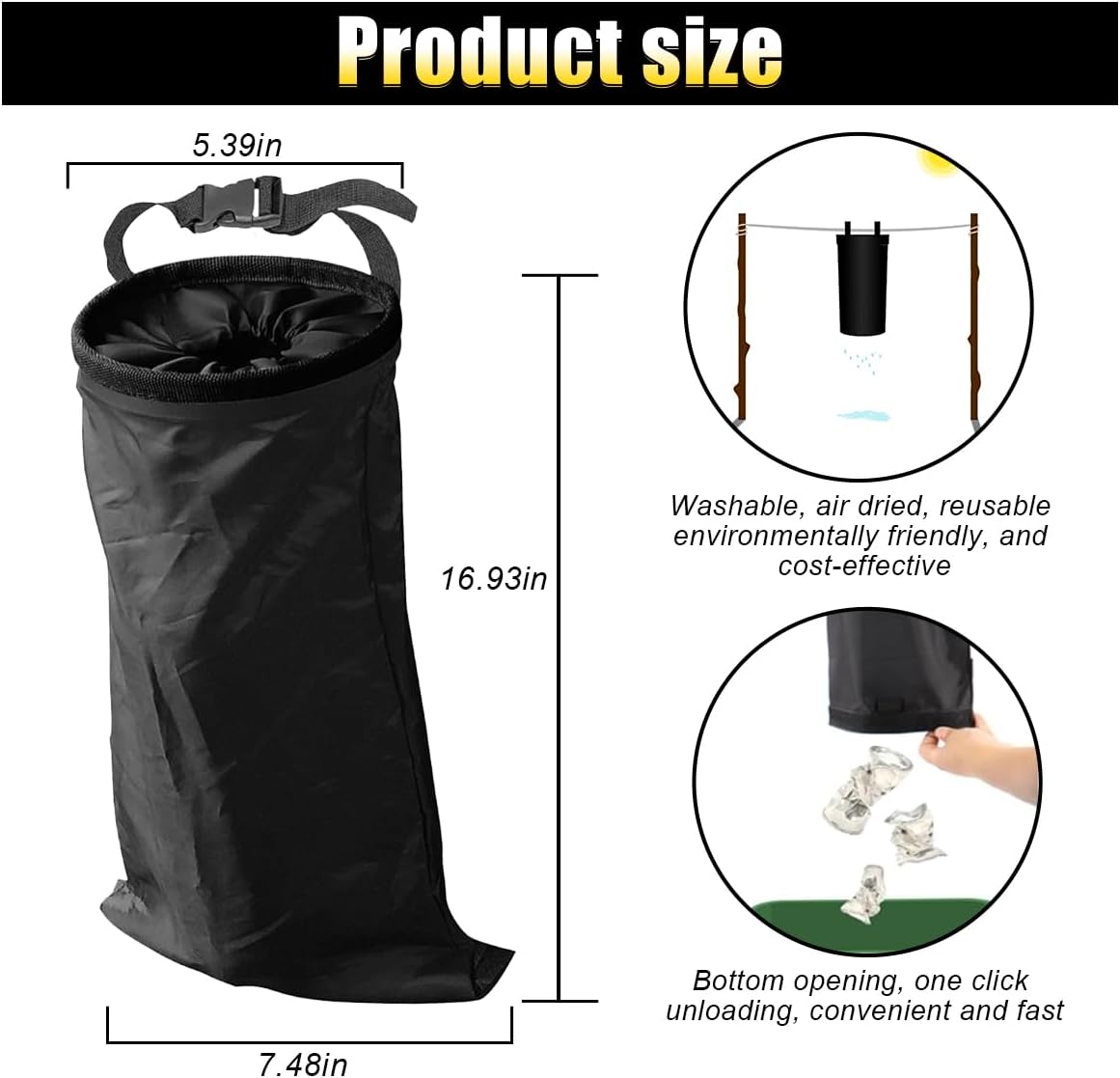 2PCS Car Trash Bag, Auto Portable Trash Can Universal Hanging Car Garbage Bag, Waterproof Garbage Can with Elastic Opening, Car Organizer Auto Accessories for Car, Home, Outdoor - Image 2