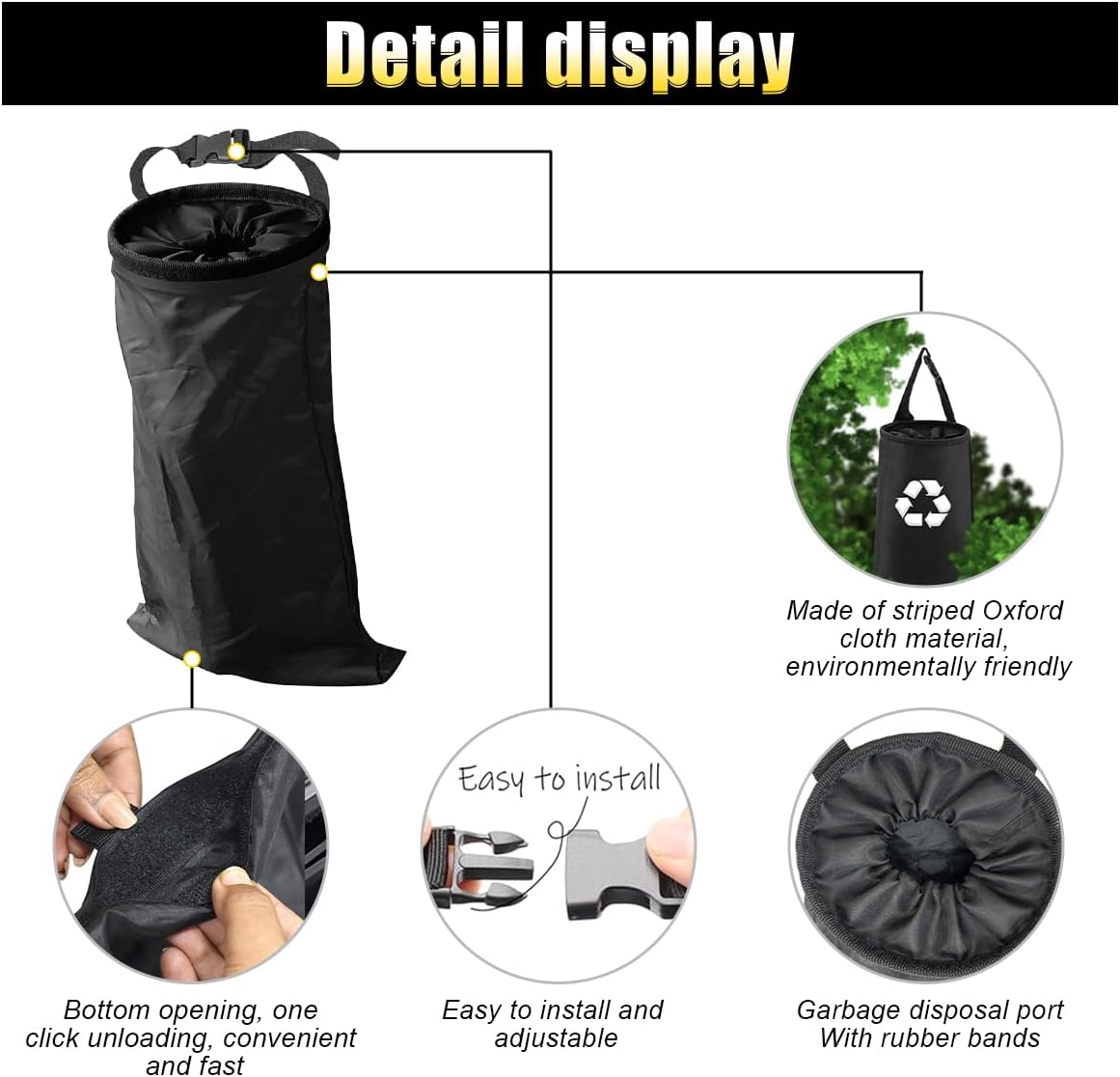 2PCS Car Trash Bag, Auto Portable Trash Can Universal Hanging Car Garbage Bag, Waterproof Garbage Can with Elastic Opening, Car Organizer Auto Accessories for Car, Home, Outdoor - Image 3