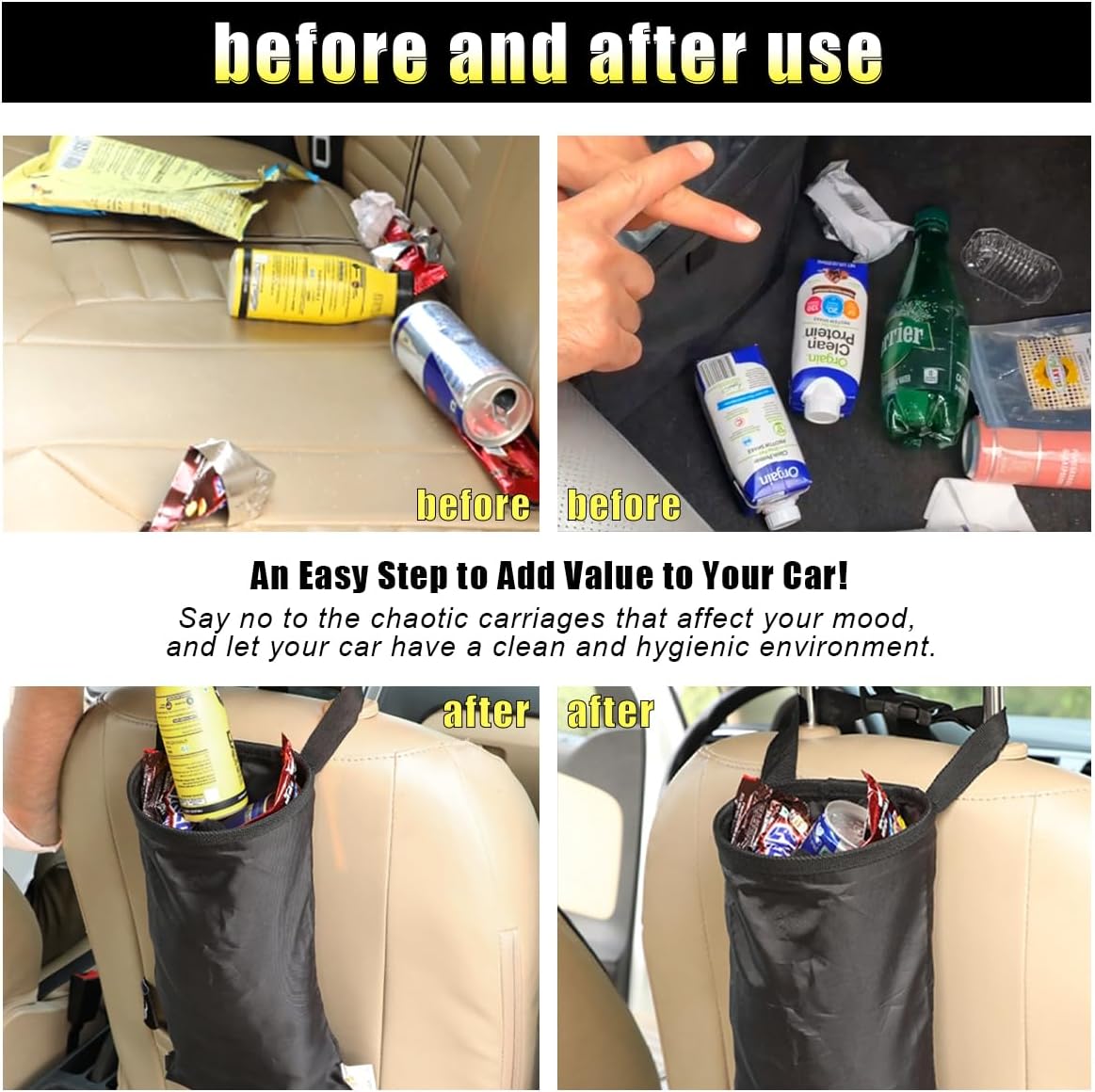 2PCS Car Trash Bag, Auto Portable Trash Can Universal Hanging Car Garbage Bag, Waterproof Garbage Can with Elastic Opening, Car Organizer Auto Accessories for Car, Home, Outdoor - Image 6