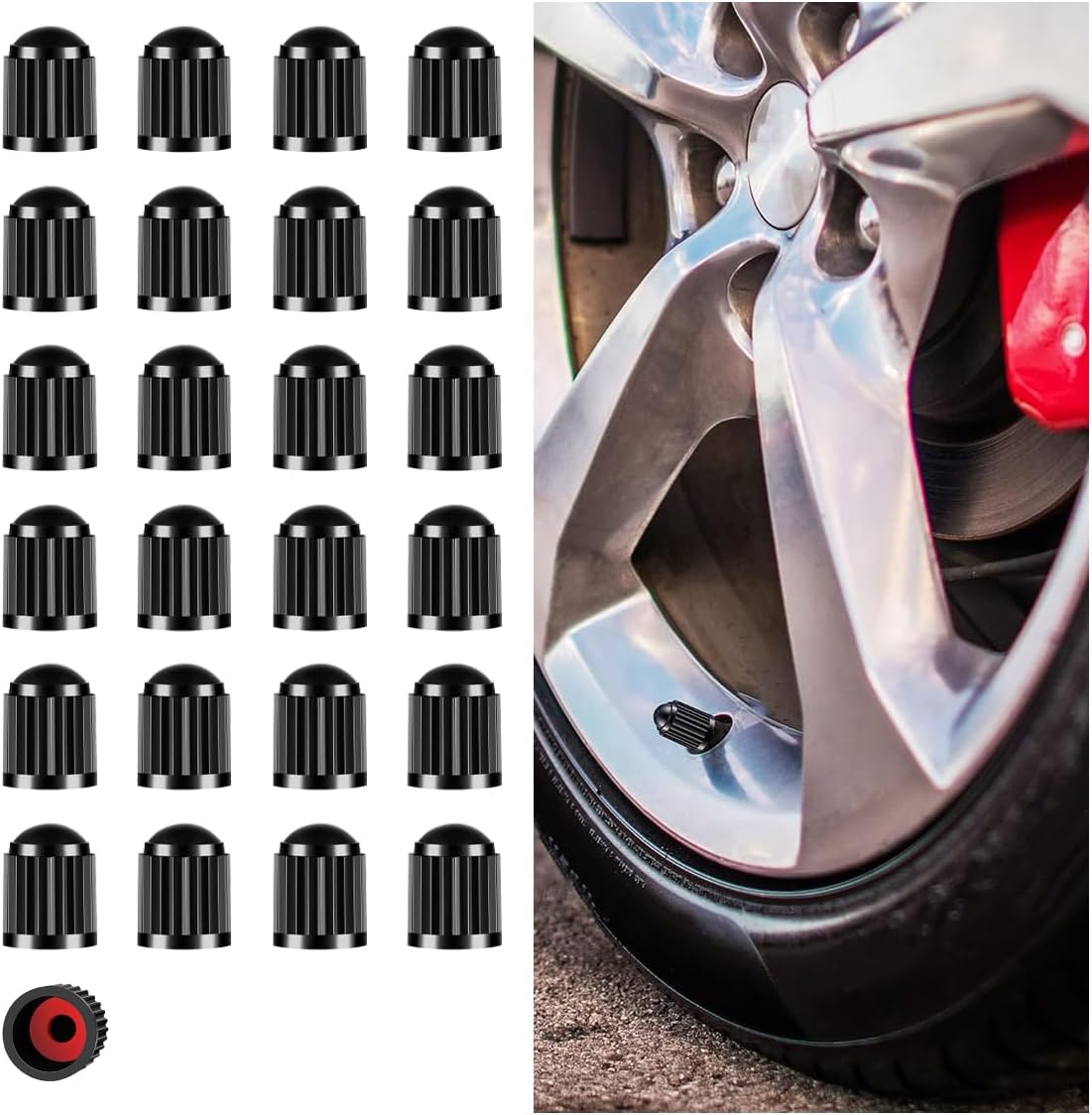 25PCS Tire Valve Stem Caps, Airtight Seal Stem Covers with O Rubber Ring, Car Tire Valve Dustproof Caps, Plastic Valve Stem Caps, Universal Accessories for Car SUV Bicycle Truck - Image 1